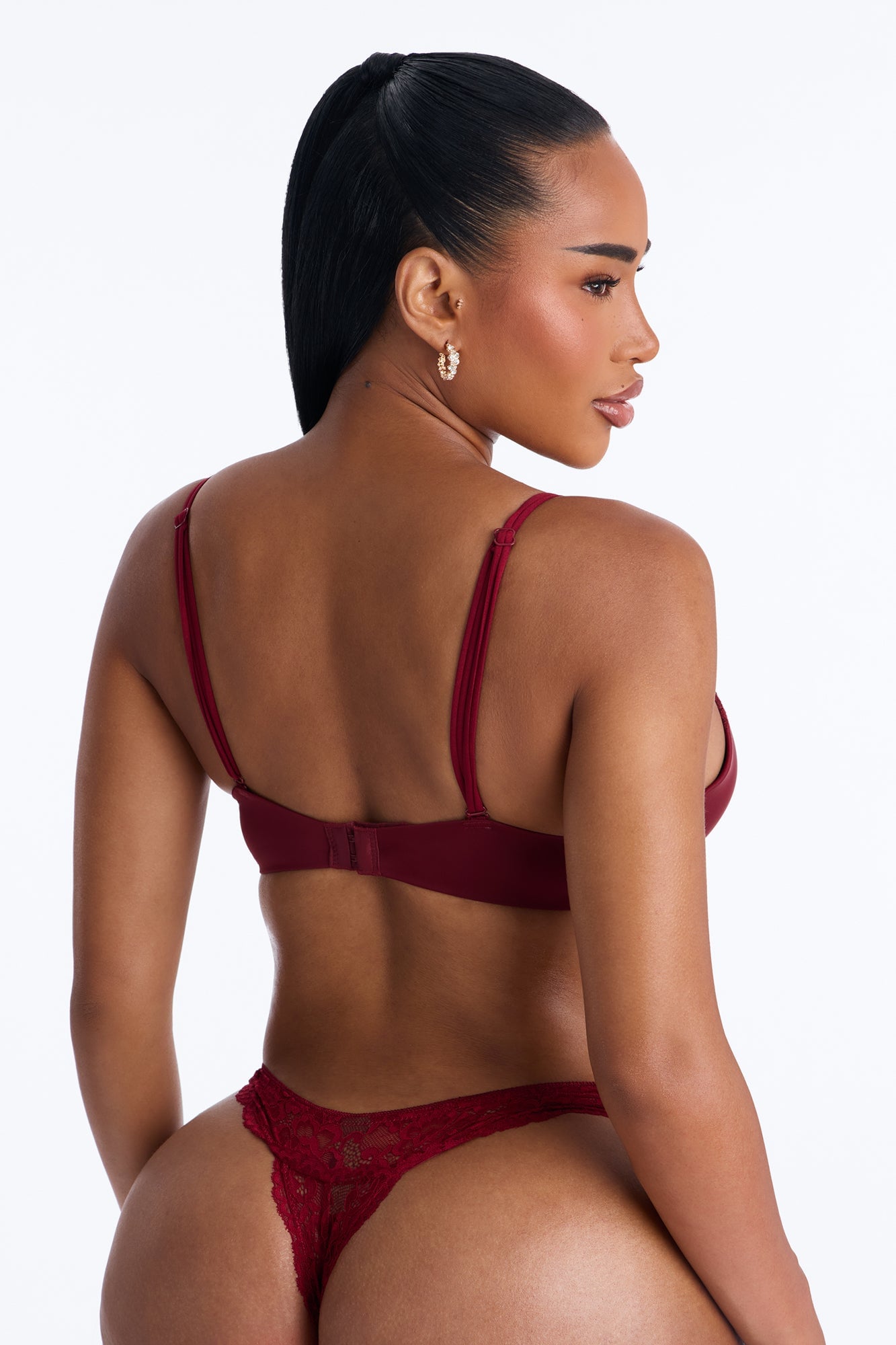 Dress Shiny Smooth Lightly Lined Plunge Demi Bra - Burgundy image 3