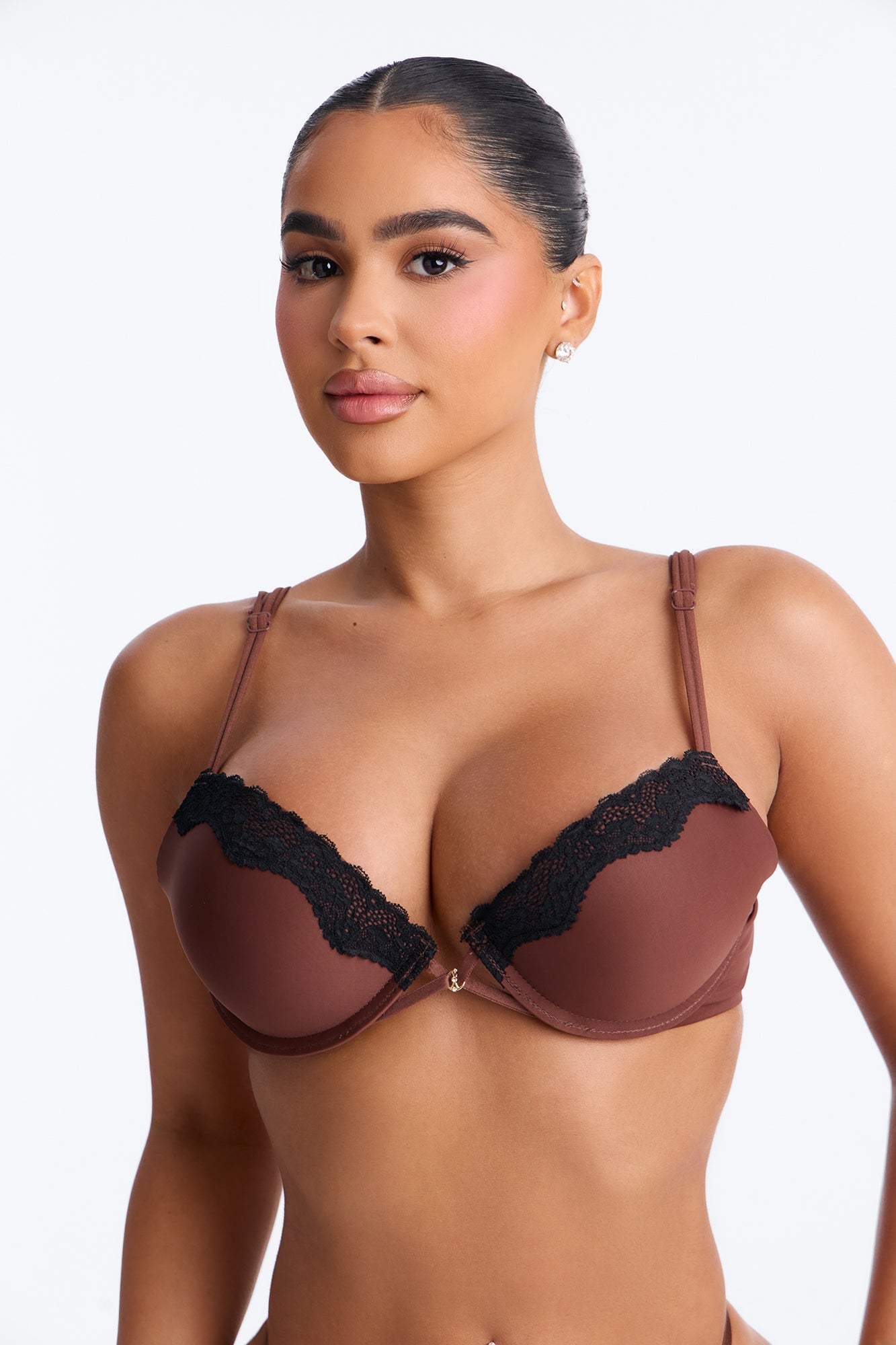 Dress Shiny Smooth Lightly Lined Plunge Demi Bra - Chocolate image 2