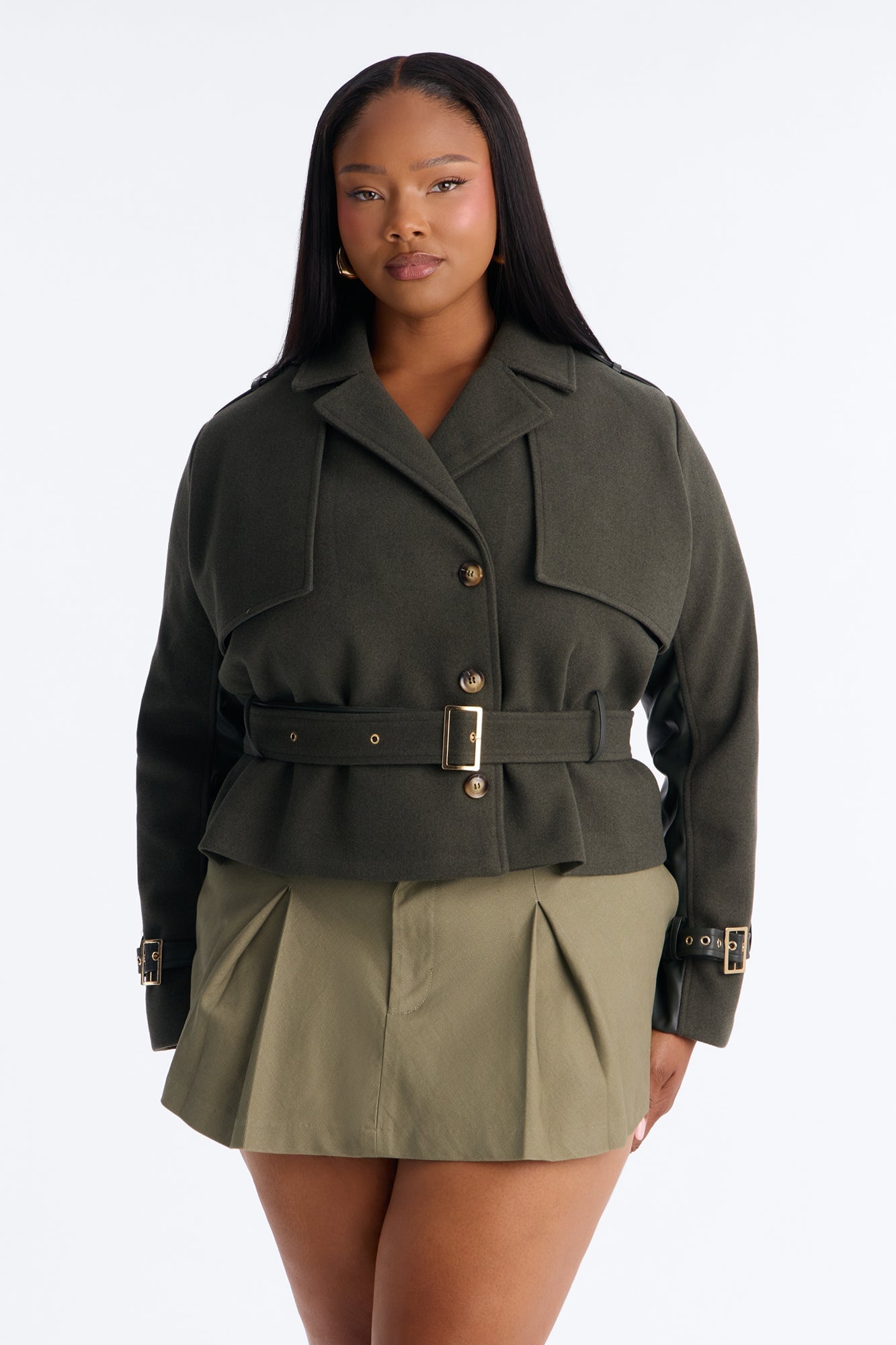 Not Too Casual Cropped Trench - Military Green image 2