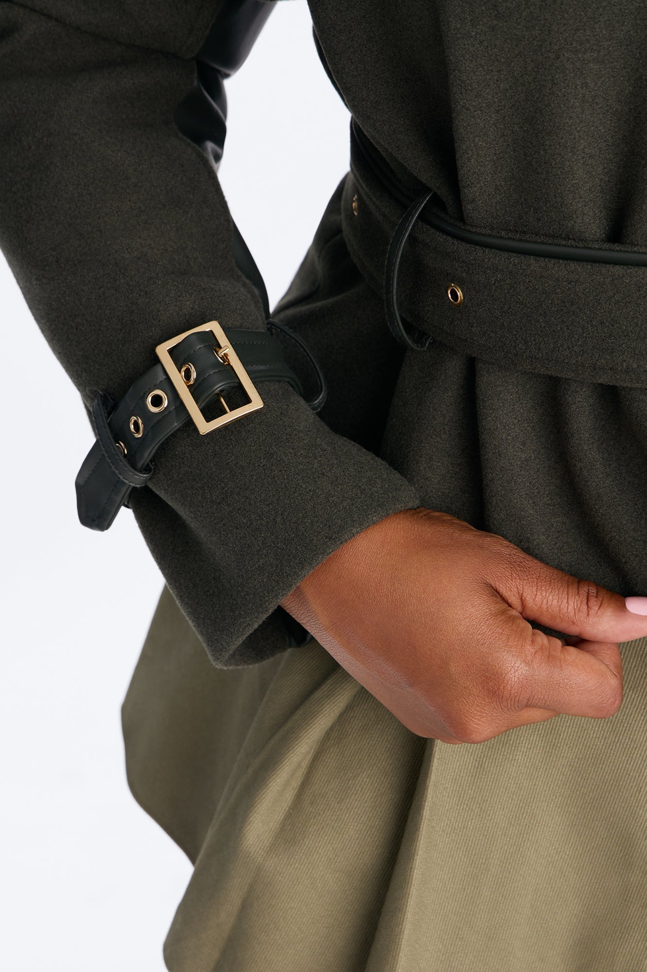 Not Too Casual Cropped Trench - Military Green image 3