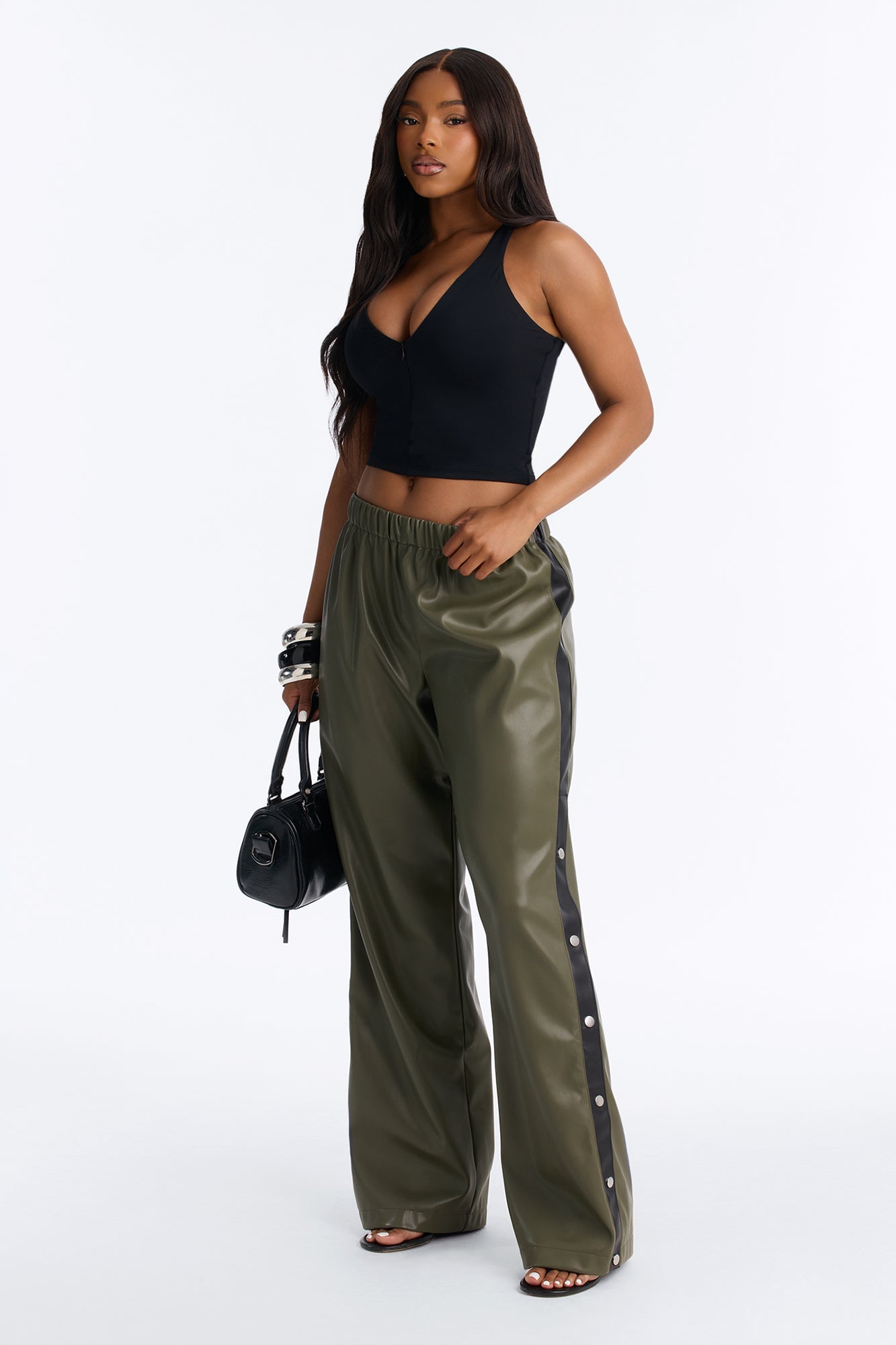 Street Feels Faux Leather Track Pant - Olive/combo image 5