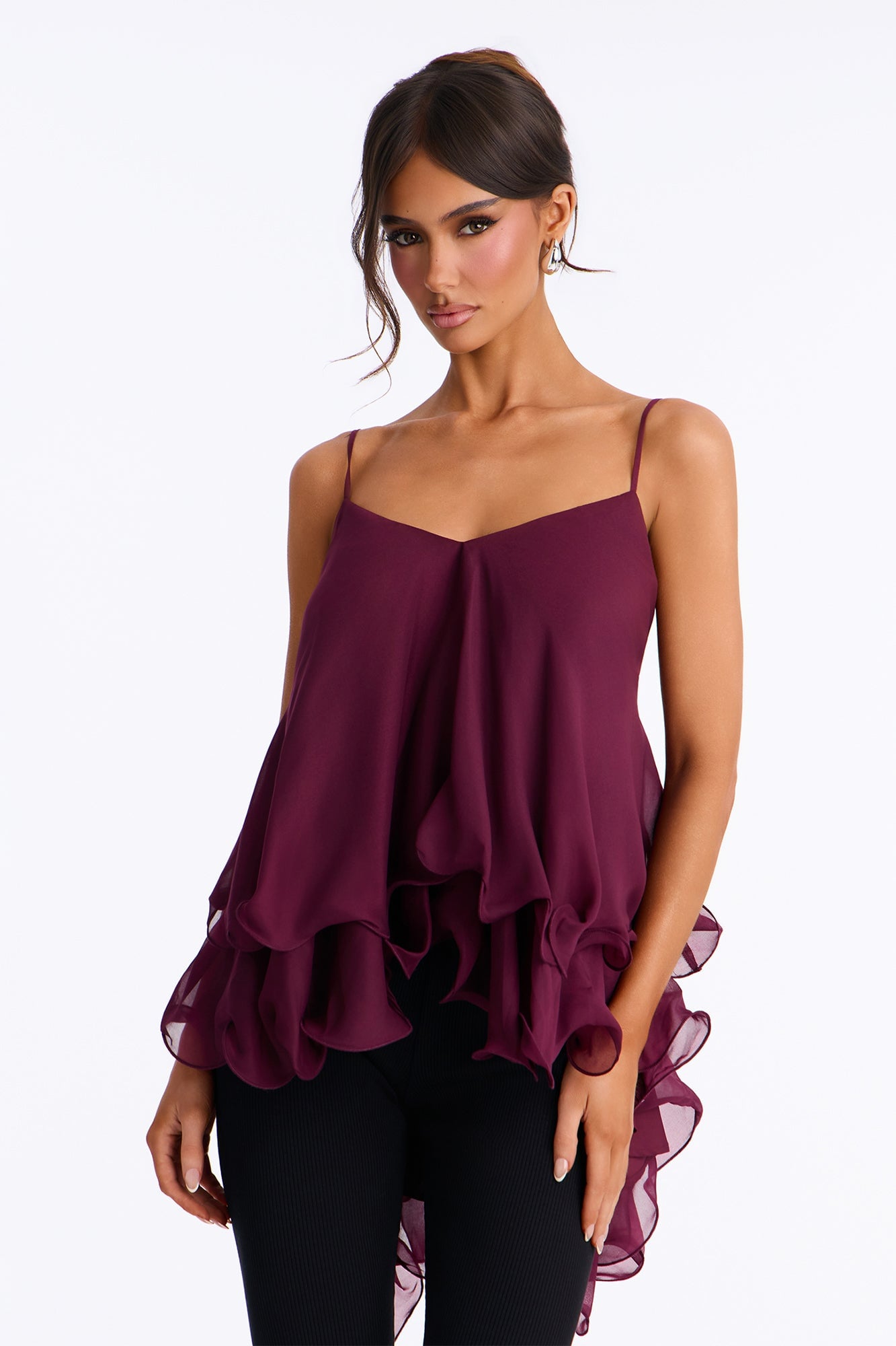 Nadia Ruffle Extreme Ruffle Cami Top - Burgundy image 5