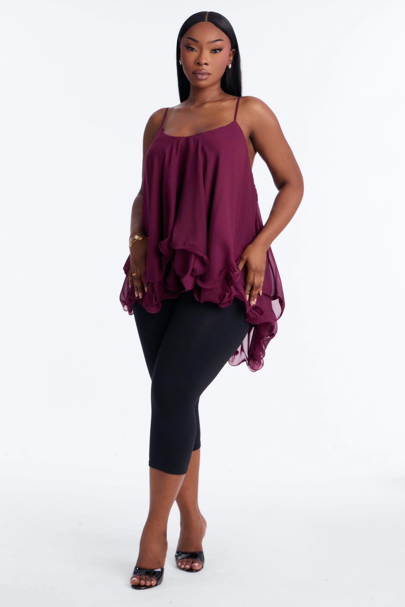 Nadia Ruffle Extreme Ruffle Cami Top - Burgundy image 2