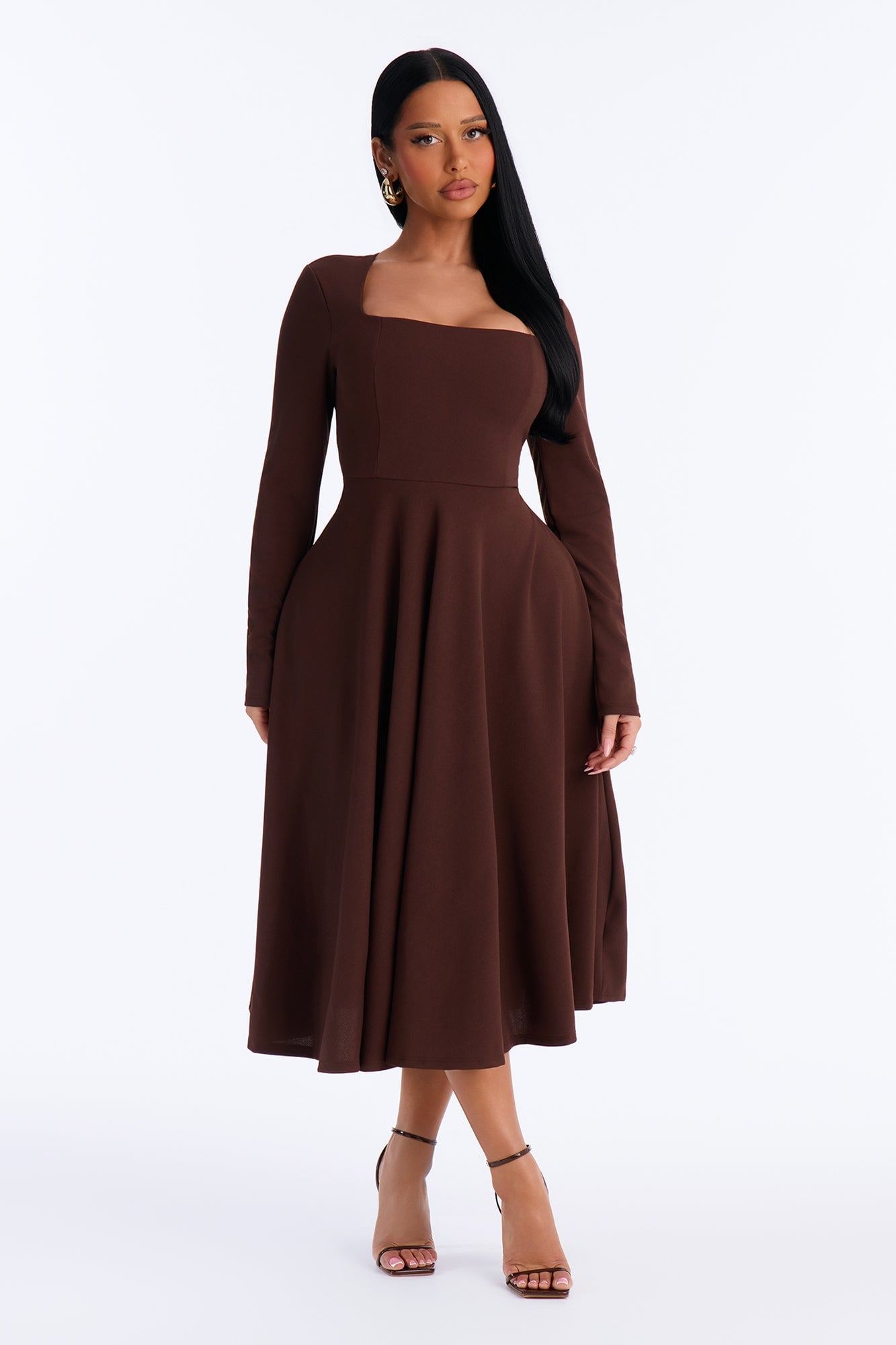 Alena Long Sleeve Midi Dress - Chocolate image 5
