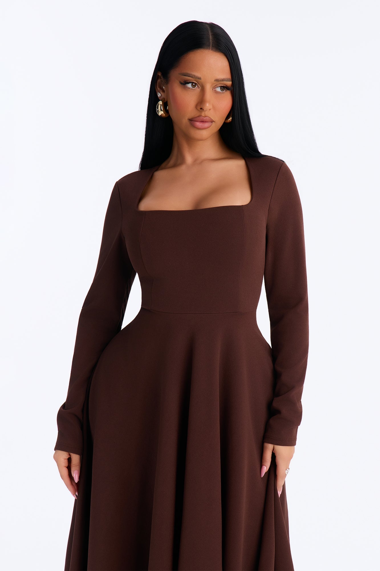 Alena Long Sleeve Midi Dress - Chocolate image 6