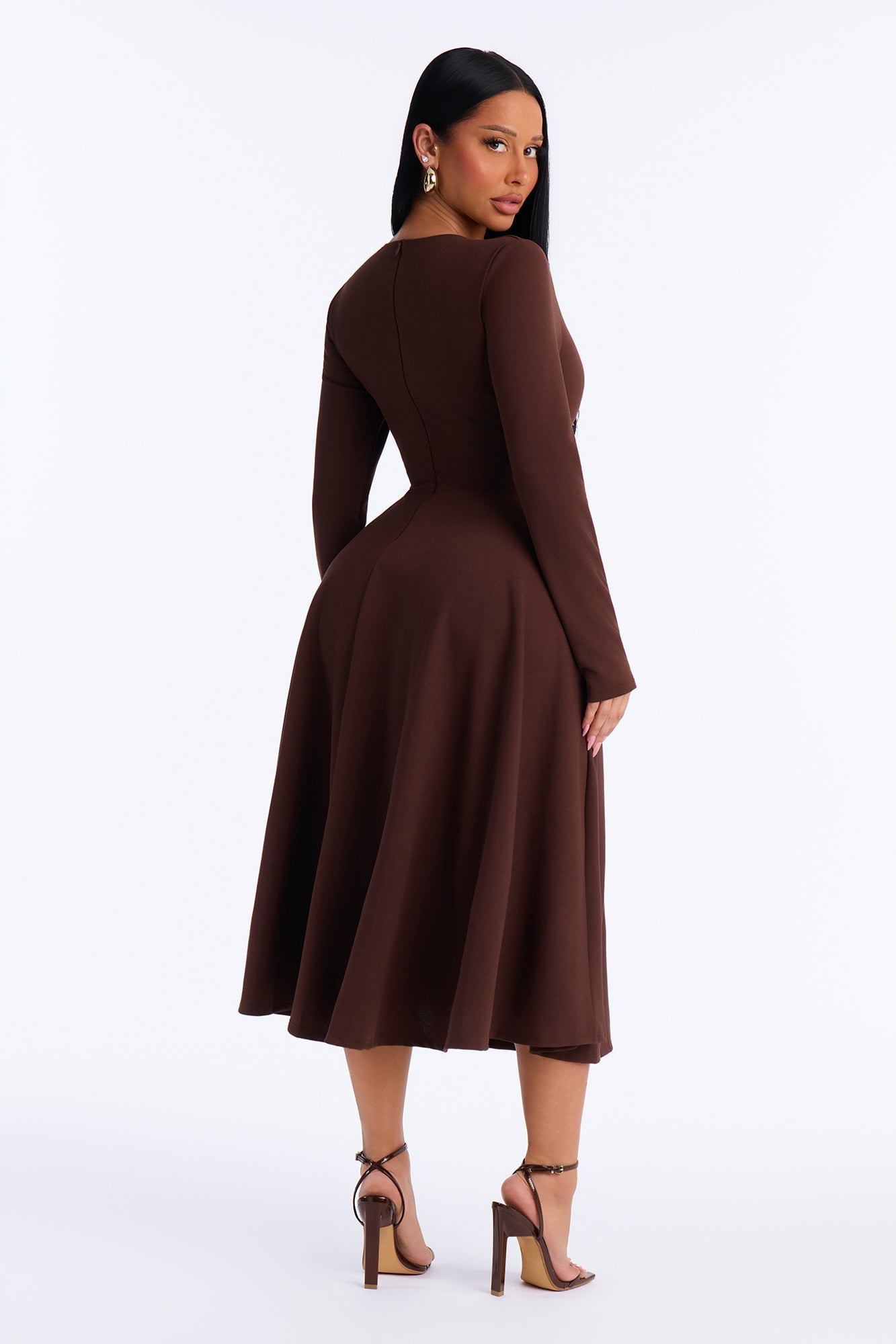 Alena Long Sleeve Midi Dress - Chocolate image 8