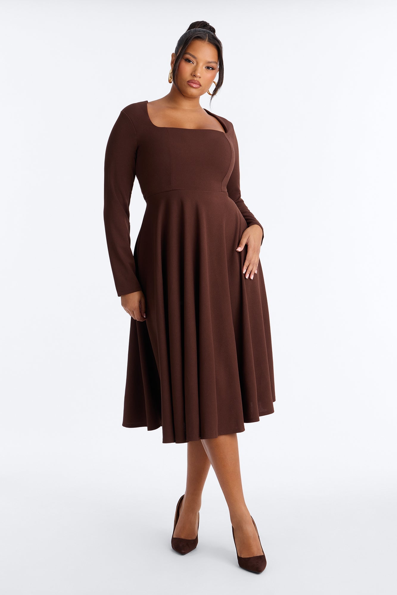 Alena Long Sleeve Midi Dress - Chocolate image 1