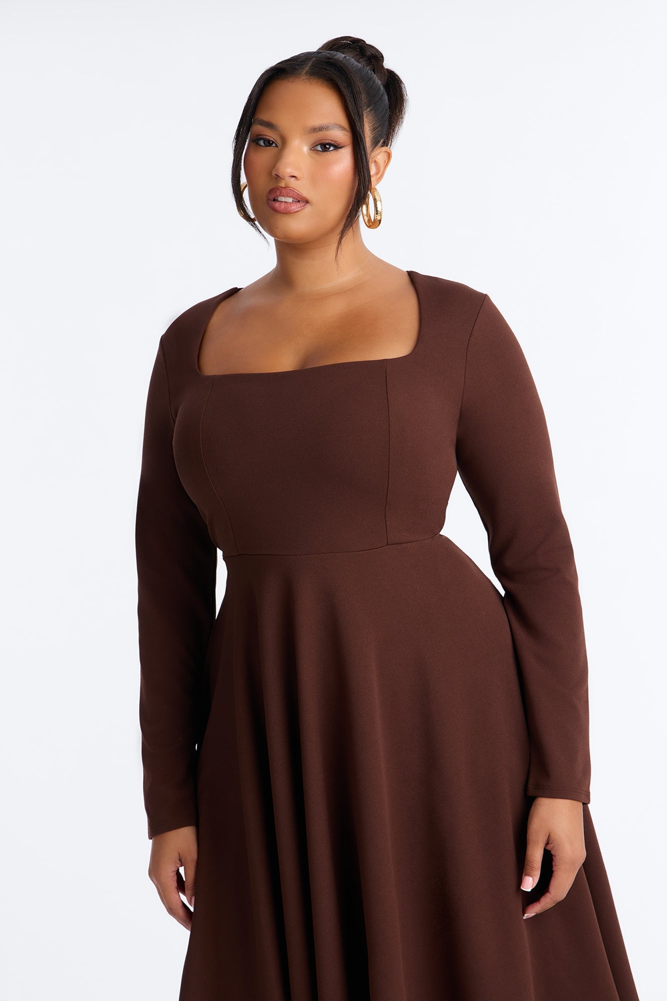 Alena Long Sleeve Midi Dress - Chocolate image 2