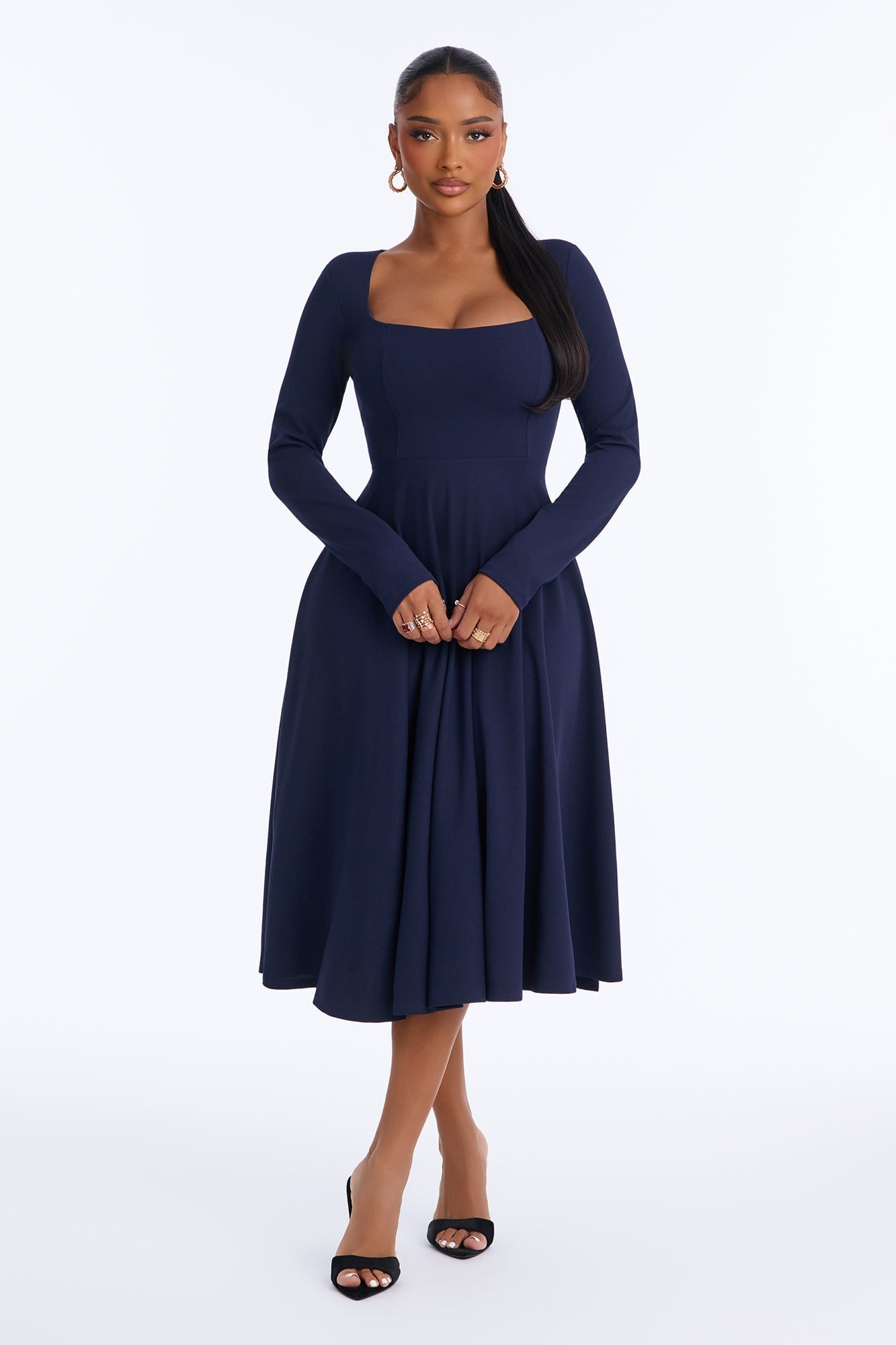 Alena Long Sleeve Midi Dress - Navy image 5