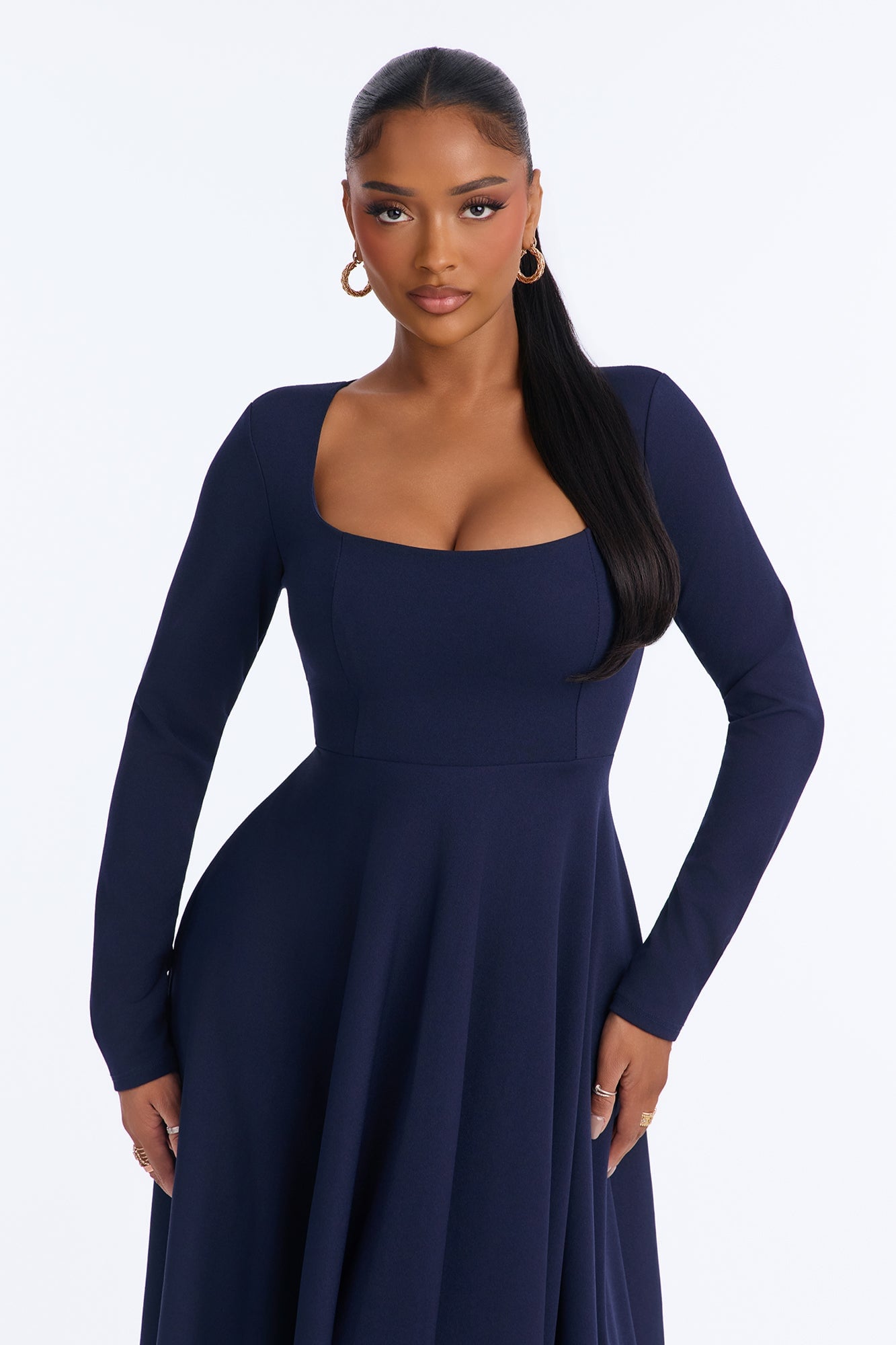 Alena Long Sleeve Midi Dress - Navy image 6
