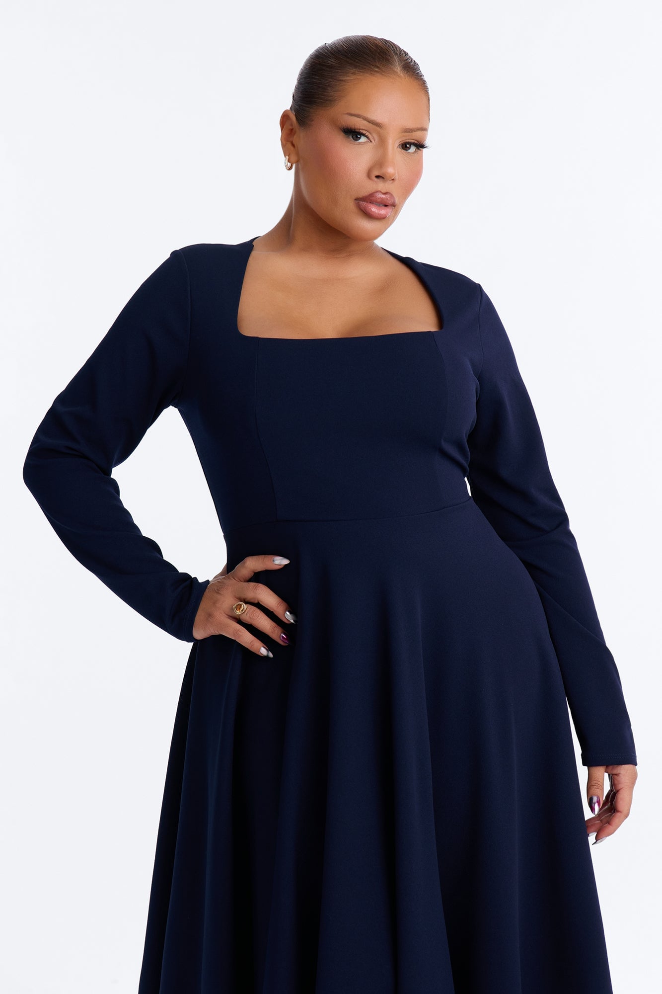 Alena Long Sleeve Midi Dress - Navy image 2