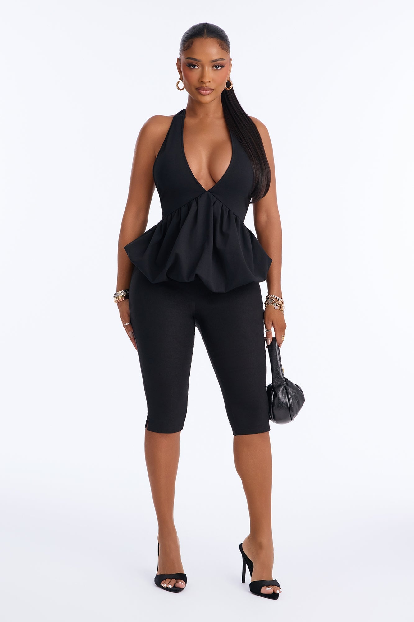Girl Brunch Bubble Hem Halter Top - Black image 6