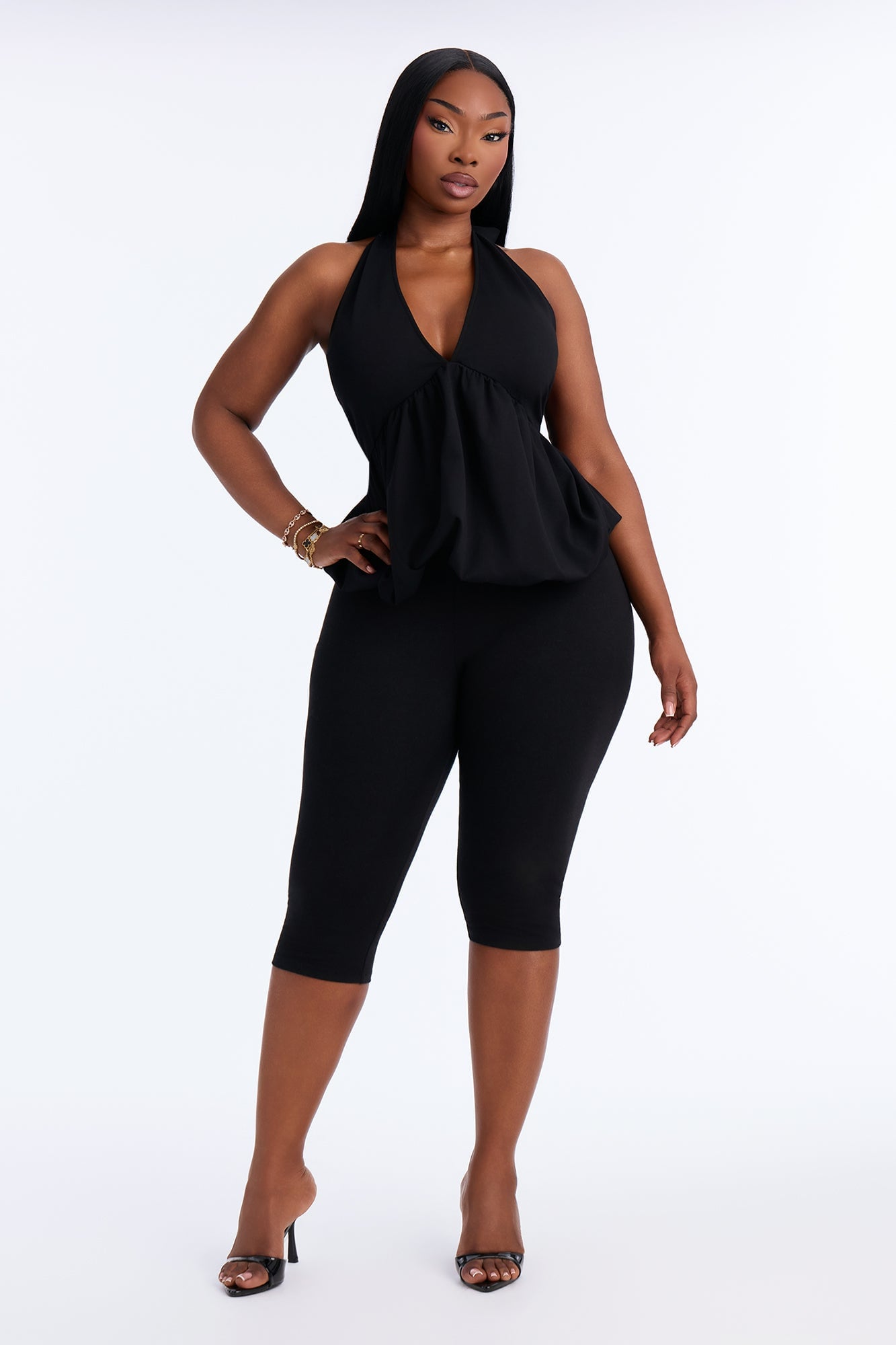 Girl Brunch Bubble Hem Halter Top - Black image 2
