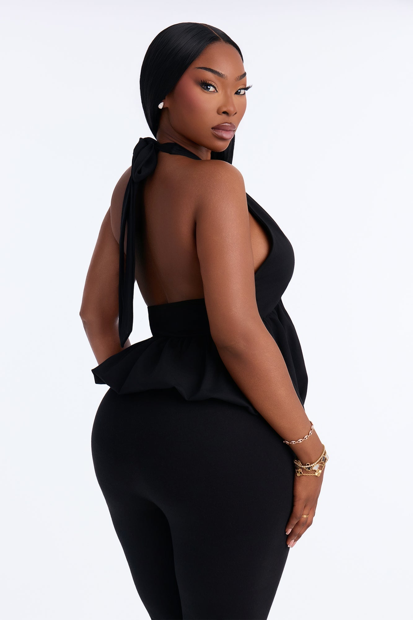 Girl Brunch Bubble Hem Halter Top - Black image 4