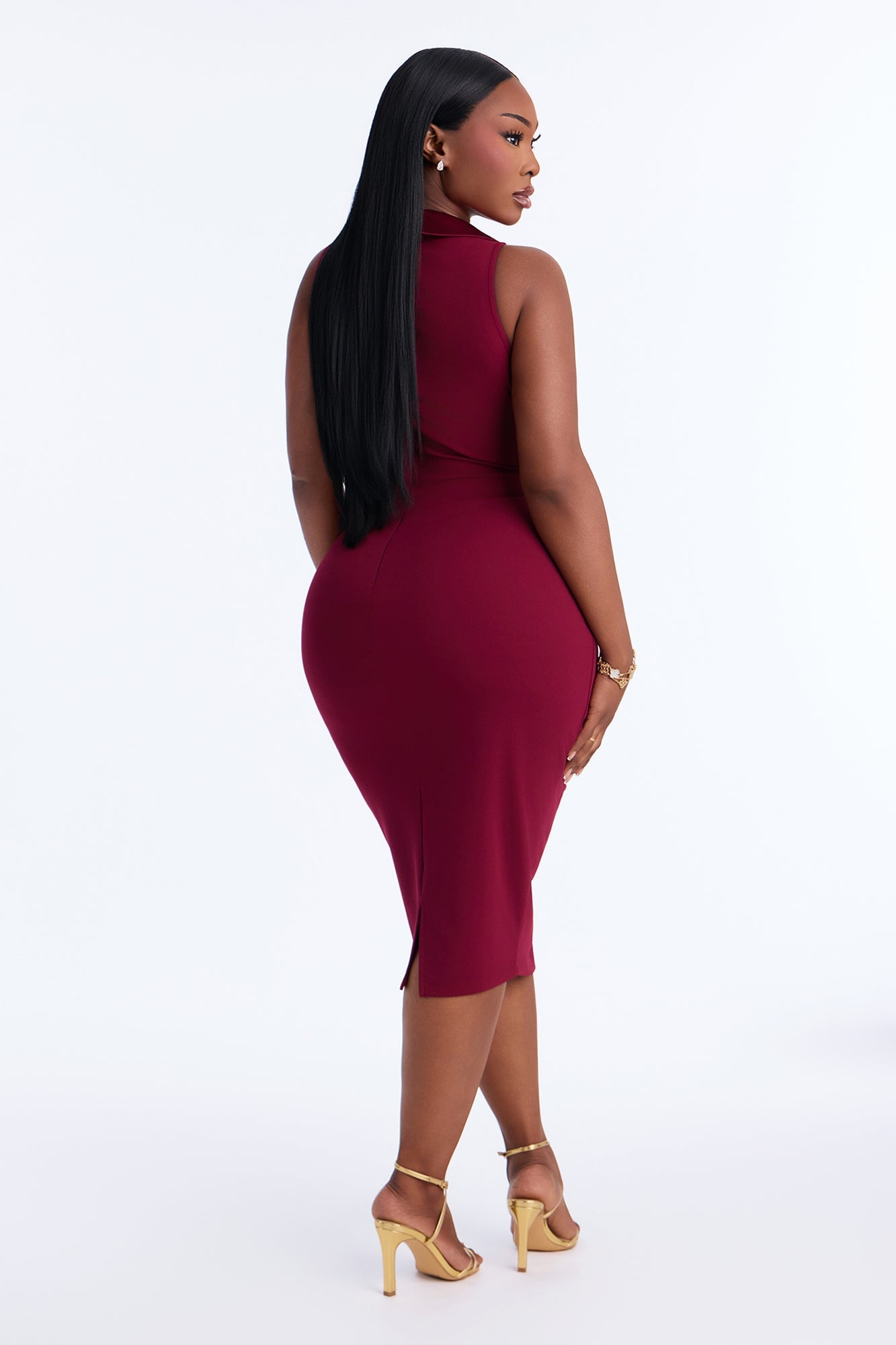 Mackenzie Double Breasted Crepe Knit Midi Dress - Wine image 4