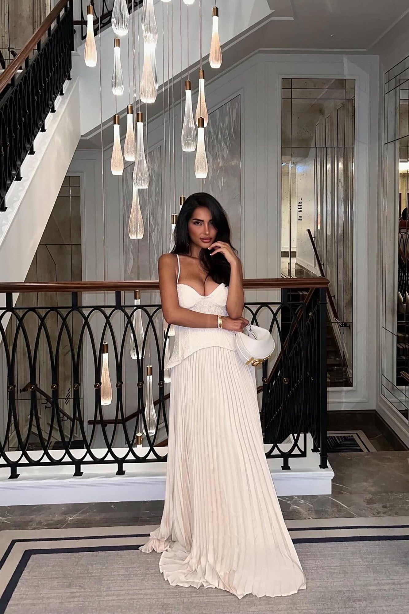 Daniella Lace Corset Pleated Maxi Dress - Cream image 8