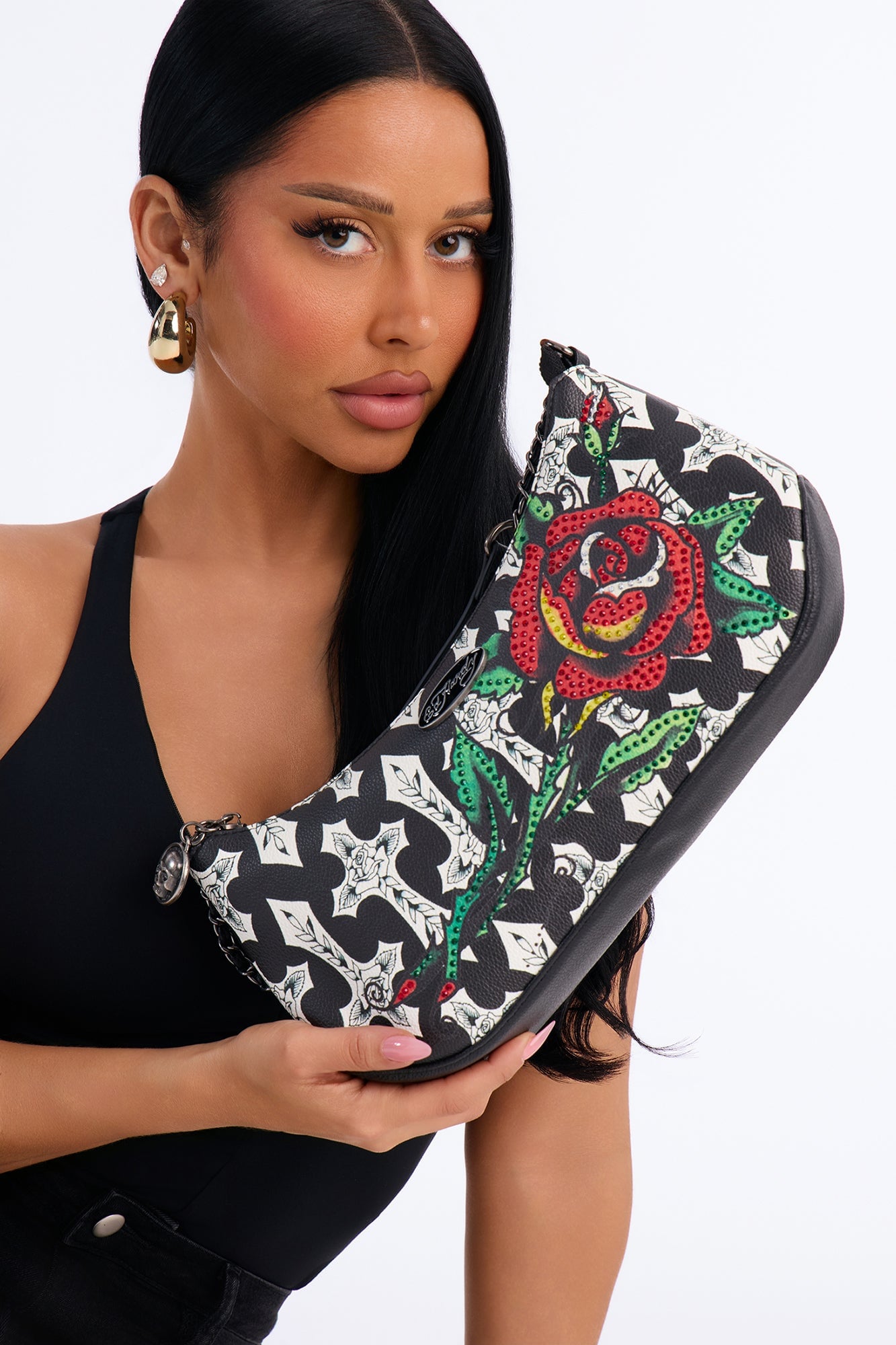 Ed Hardy Cross And Rose Faux Leather Shoulder Handbag - Black/combo image 2