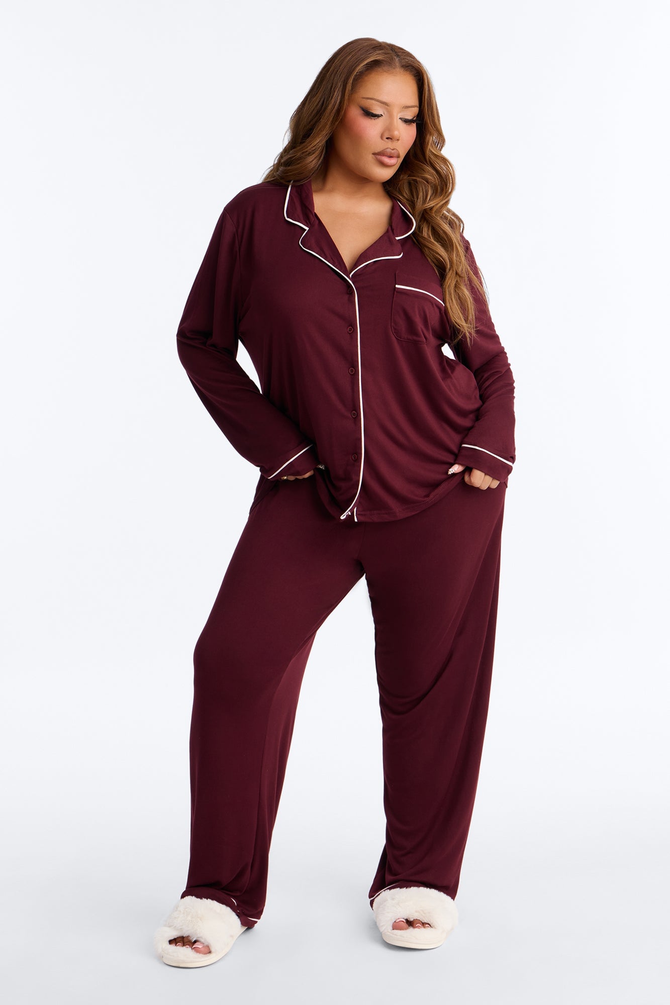In The Morning PJ Pant Set - Burgundy image 1