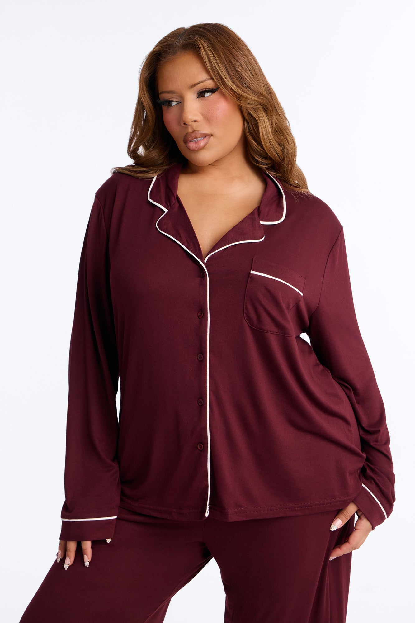 In The Morning PJ Pant Set - Burgundy image 2
