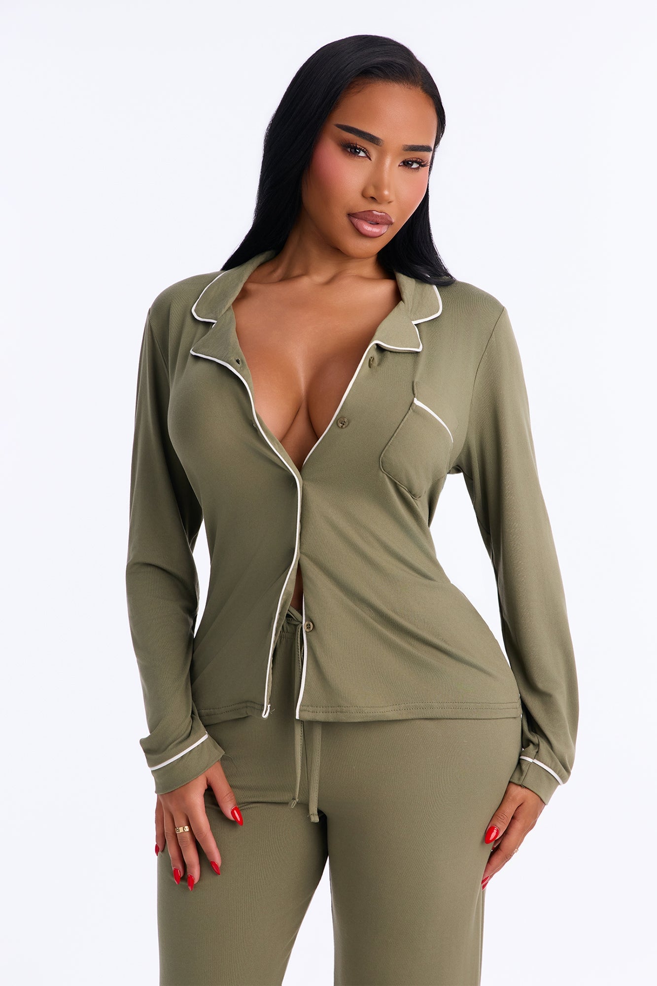 In The Morning PJ Pant Set - Olive image 2