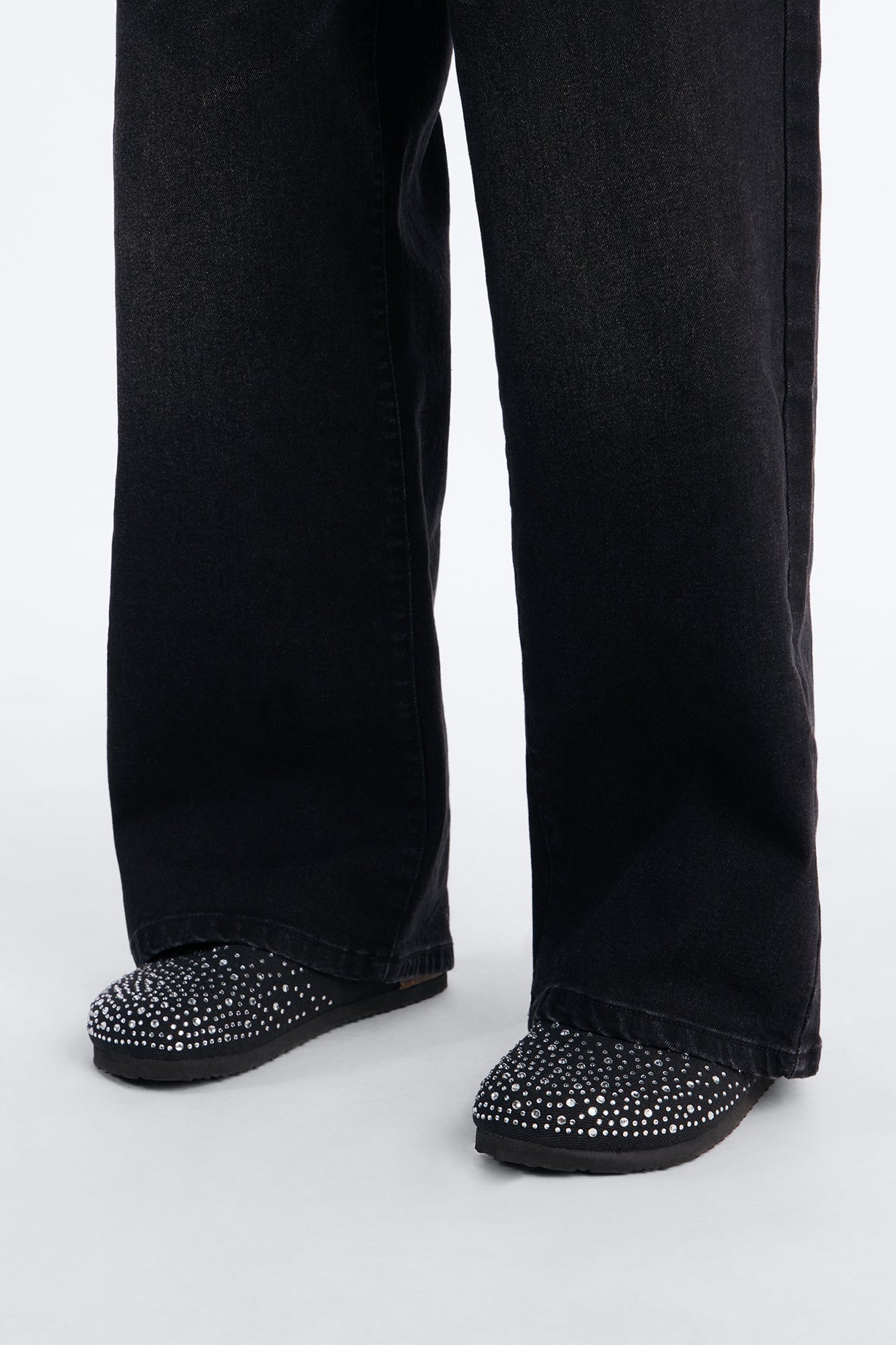Studded Suede Buckle Detail Slip On Mule - Black image 2