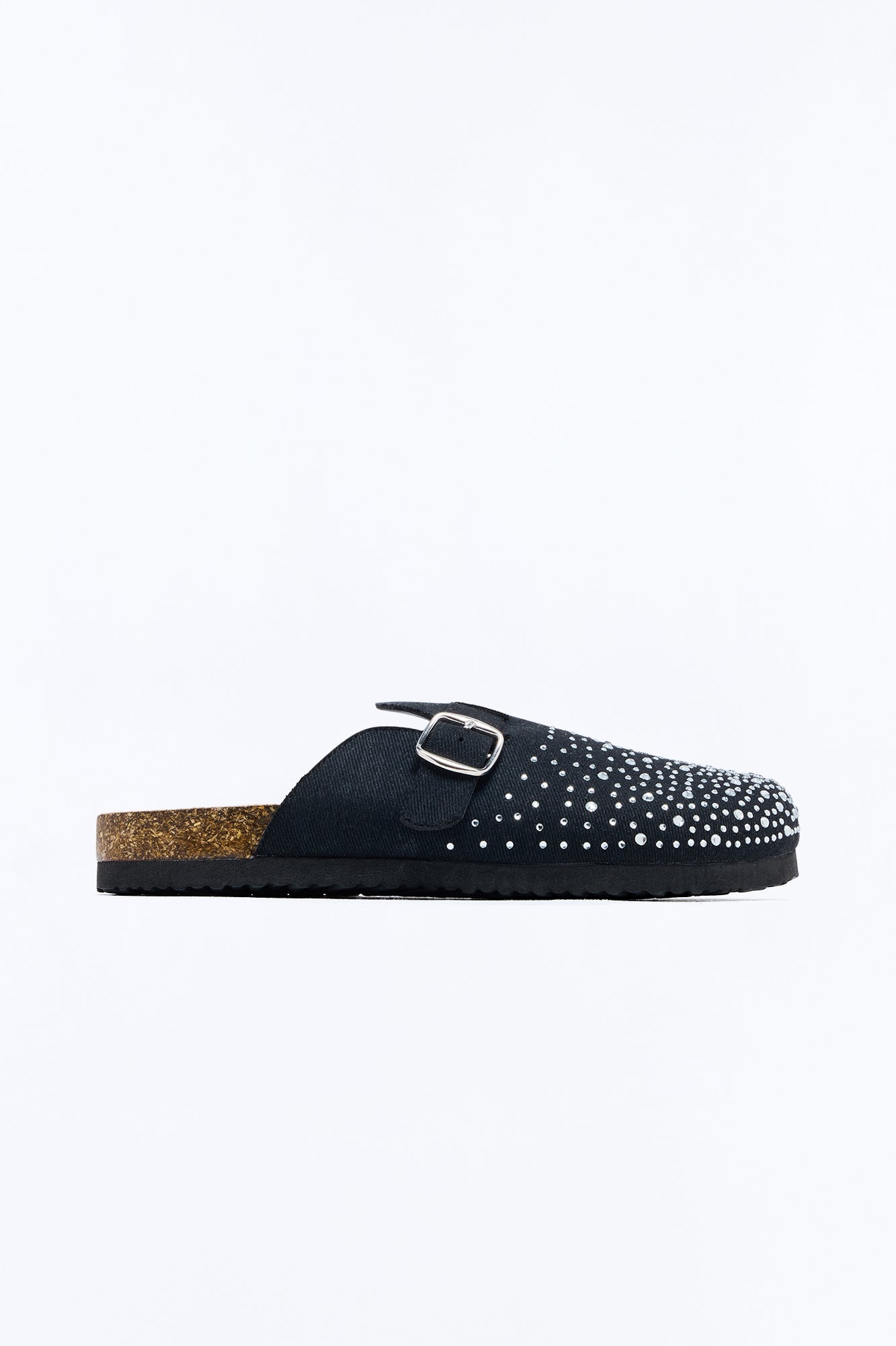 Studded Suede Buckle Detail Slip On Mule - Black image 3