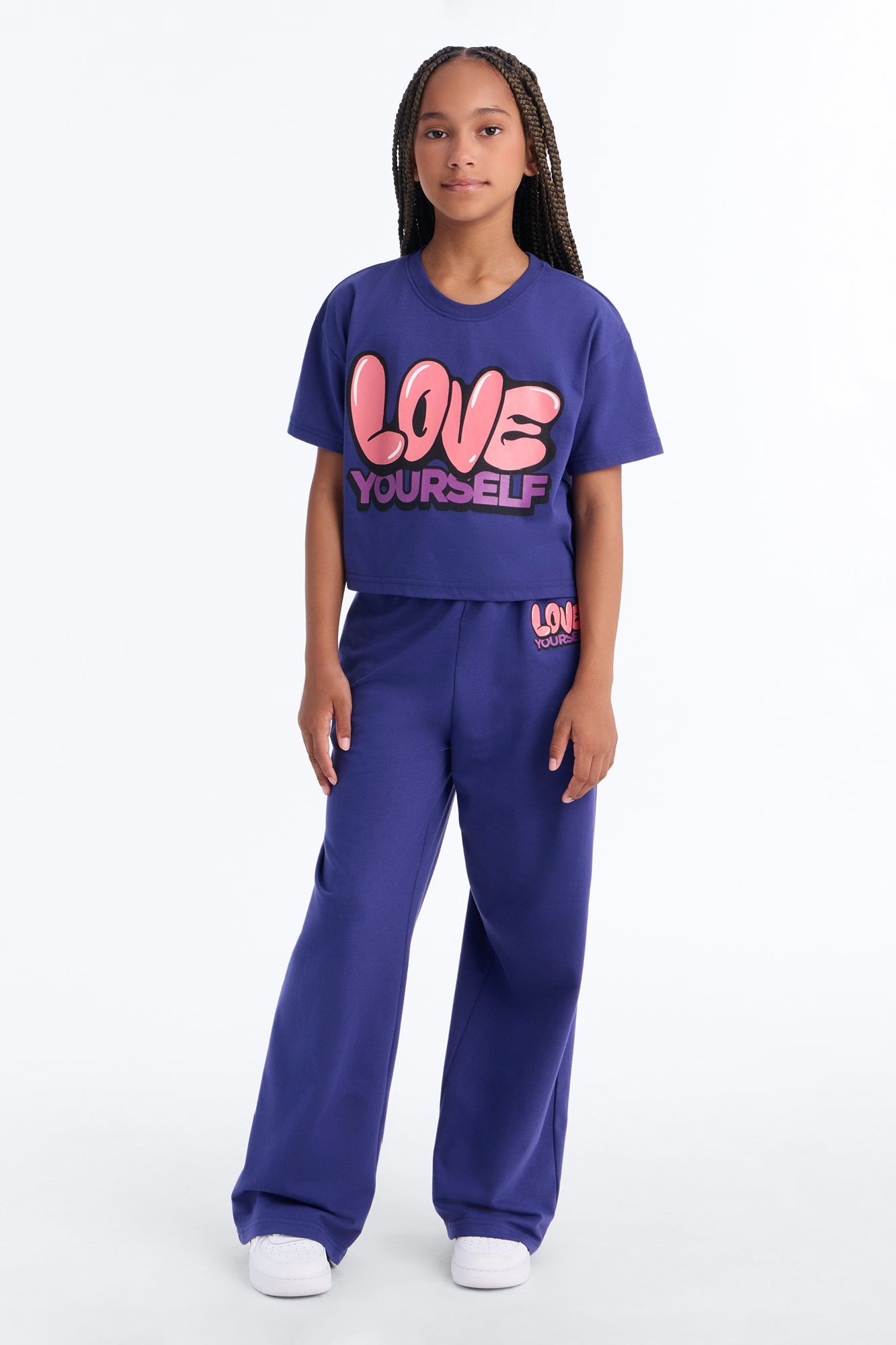 Mini Love Yourself Wide Leg Pant Set - Navy image 1
