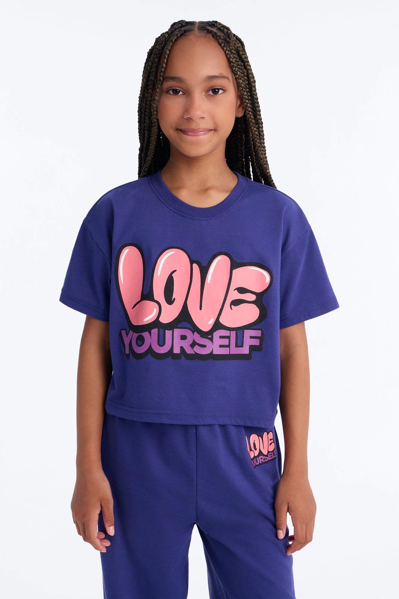 Mini Love Yourself Wide Leg Pant Set - Navy image 2