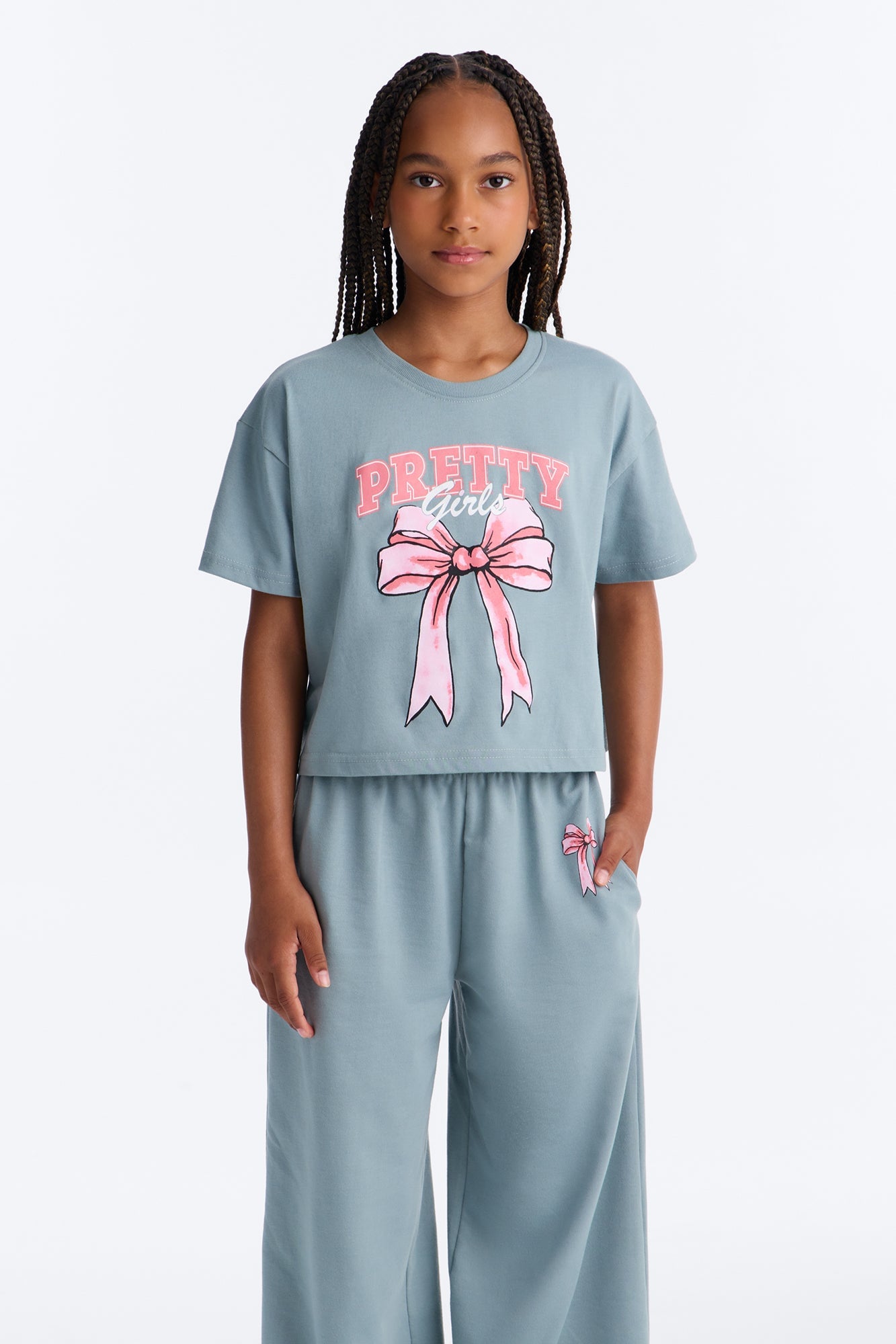 Mini Too Pretty Wide Leg Pant Set - Grey image 2