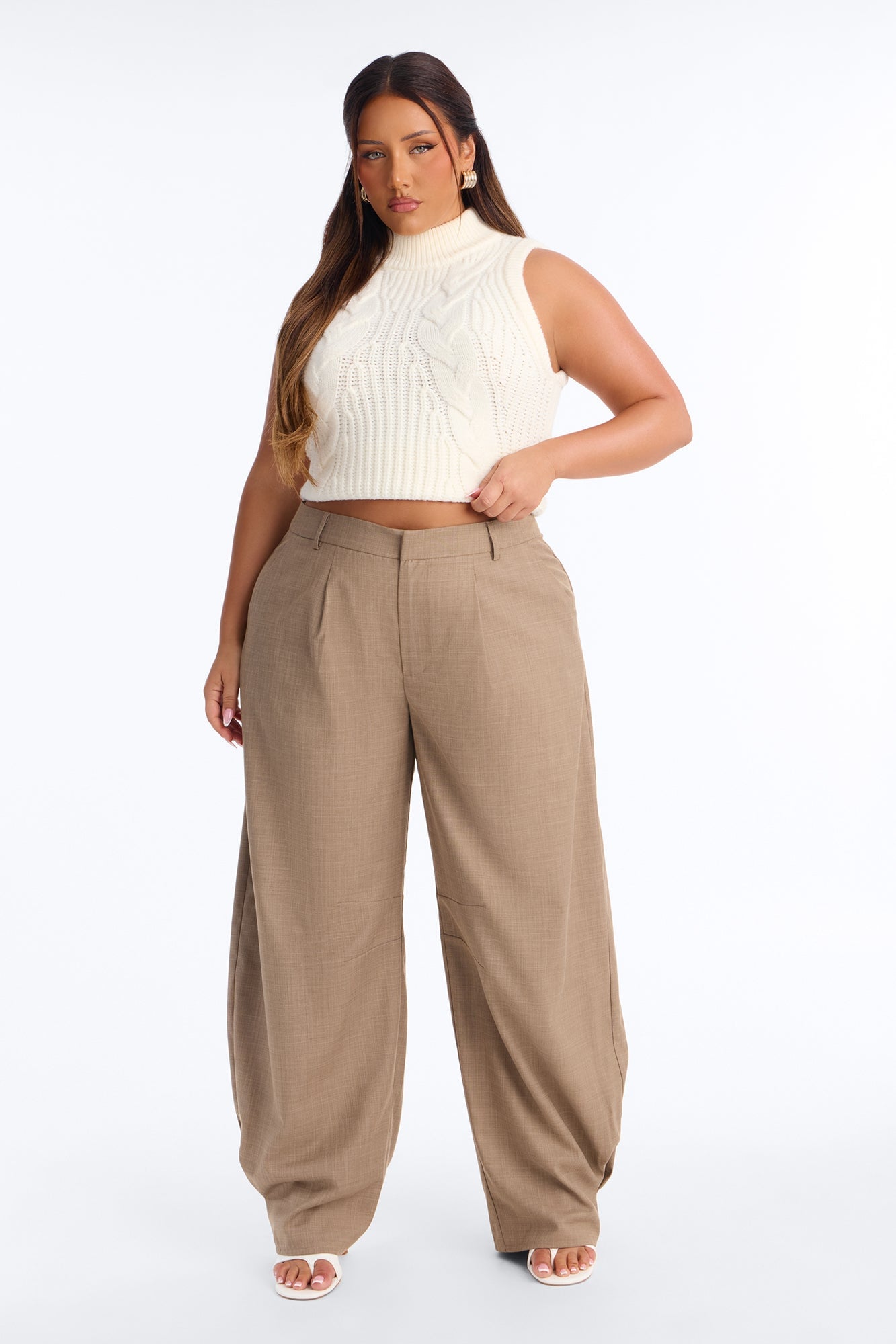 Sasha Pleated Barrel Leg Trouser - Brown image 2
