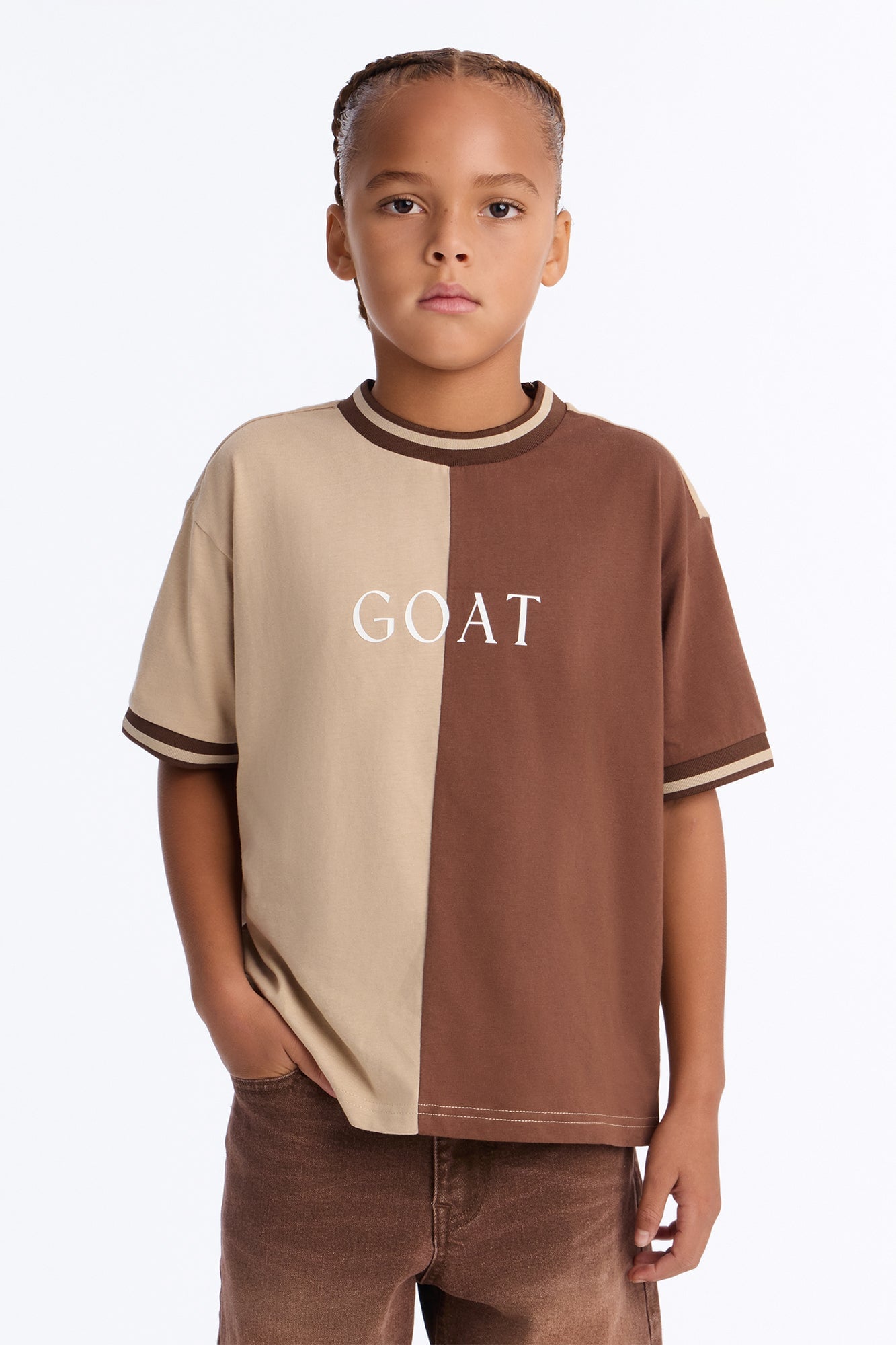 Mini GOAT Color Block Short Sleeve Tee - Brown image 1