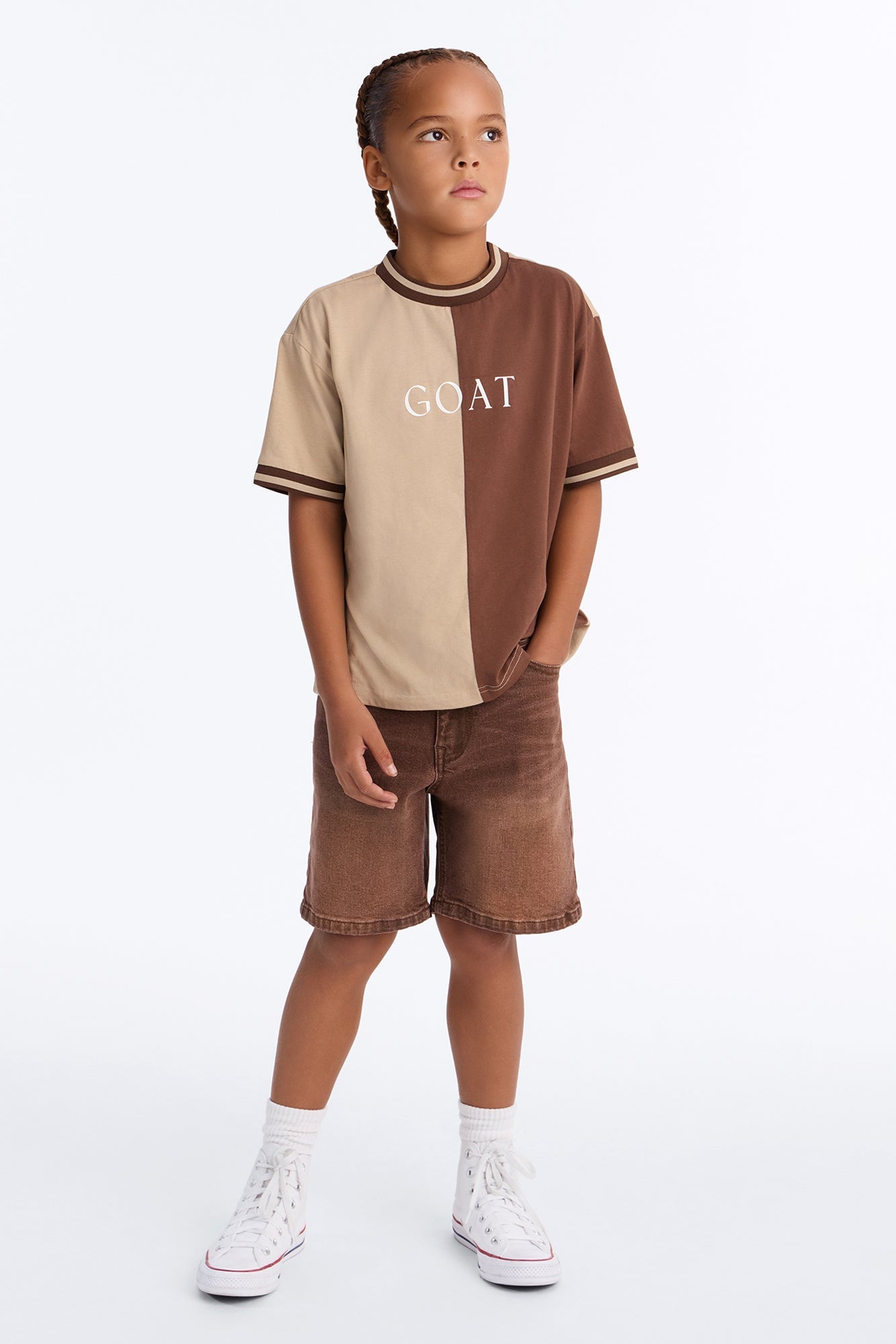 Mini GOAT Color Block Short Sleeve Tee - Brown image 2
