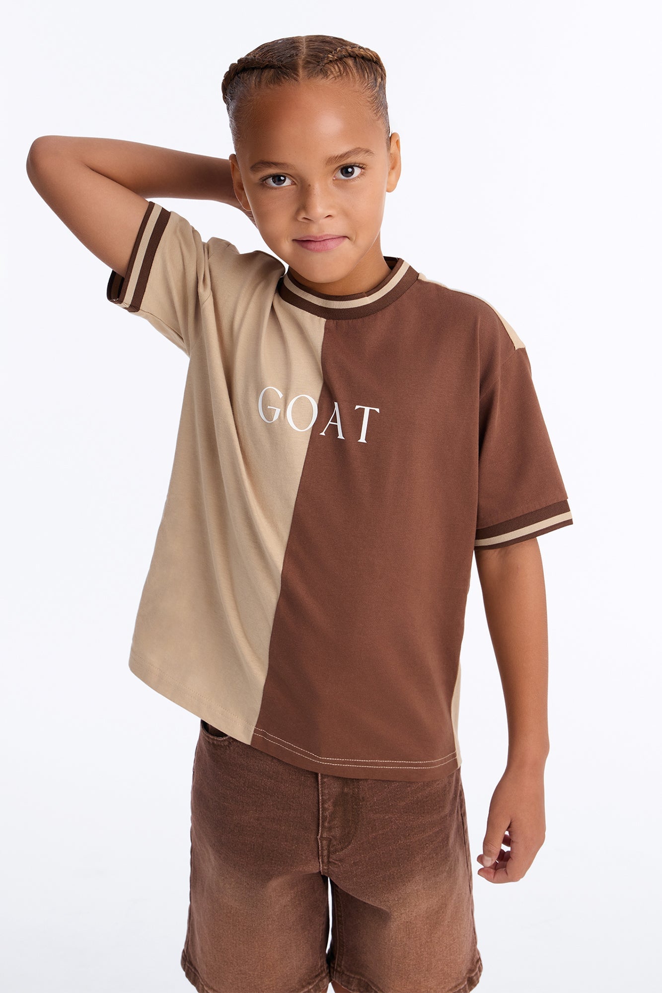 Mini GOAT Color Block Short Sleeve Tee - Brown image 3