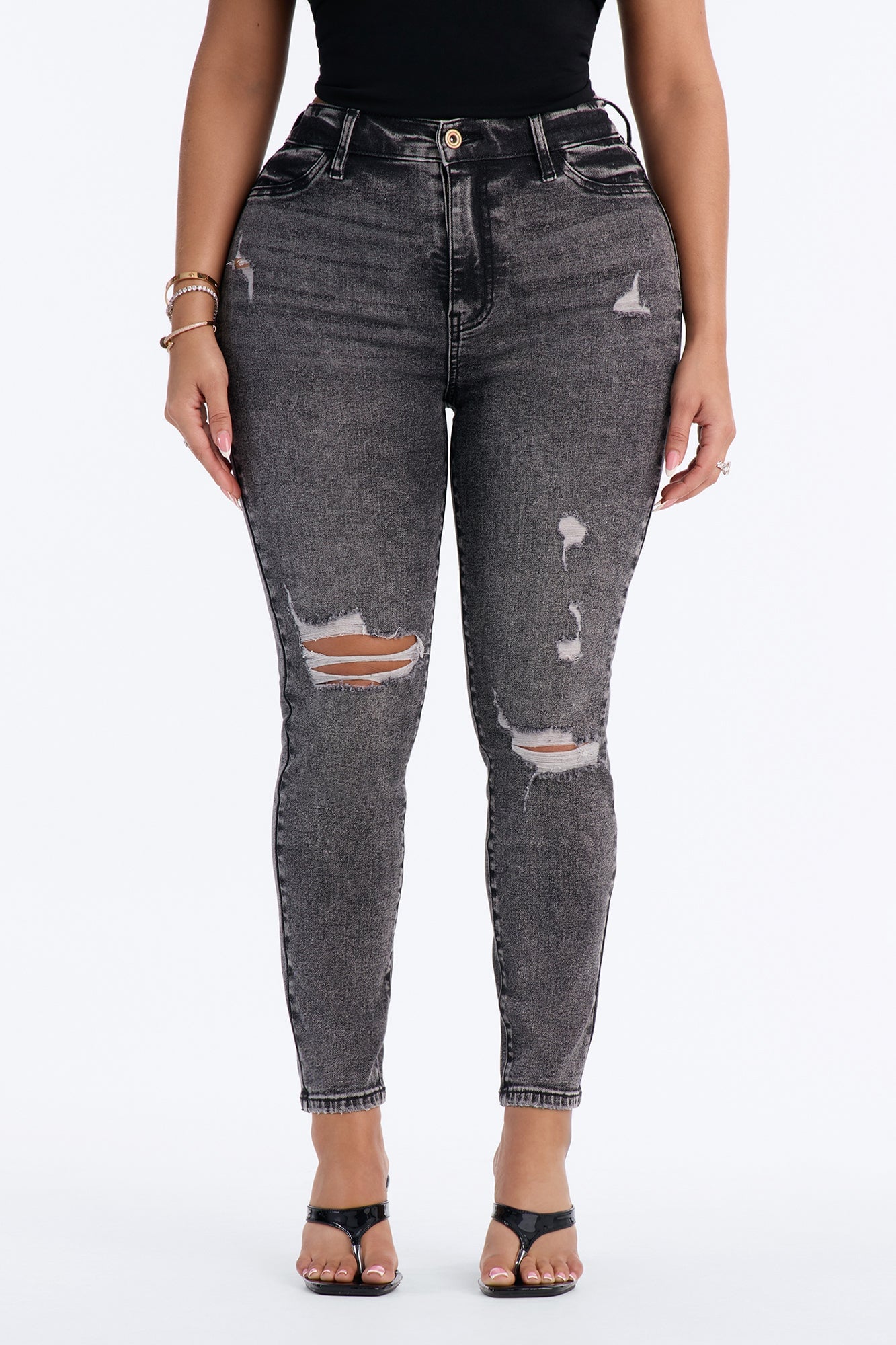 Petite Living Life High Stretch Skinny Jeans - Black Wash image 4