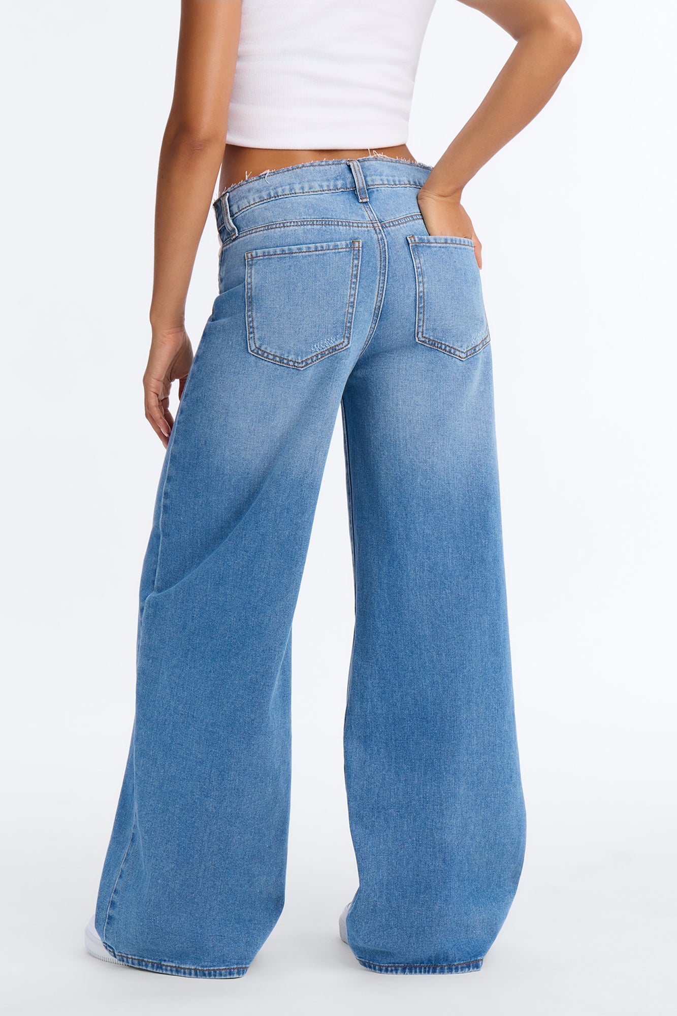 Take A Hint Foldover Wide Leg Jeans - Medium Wash image 4