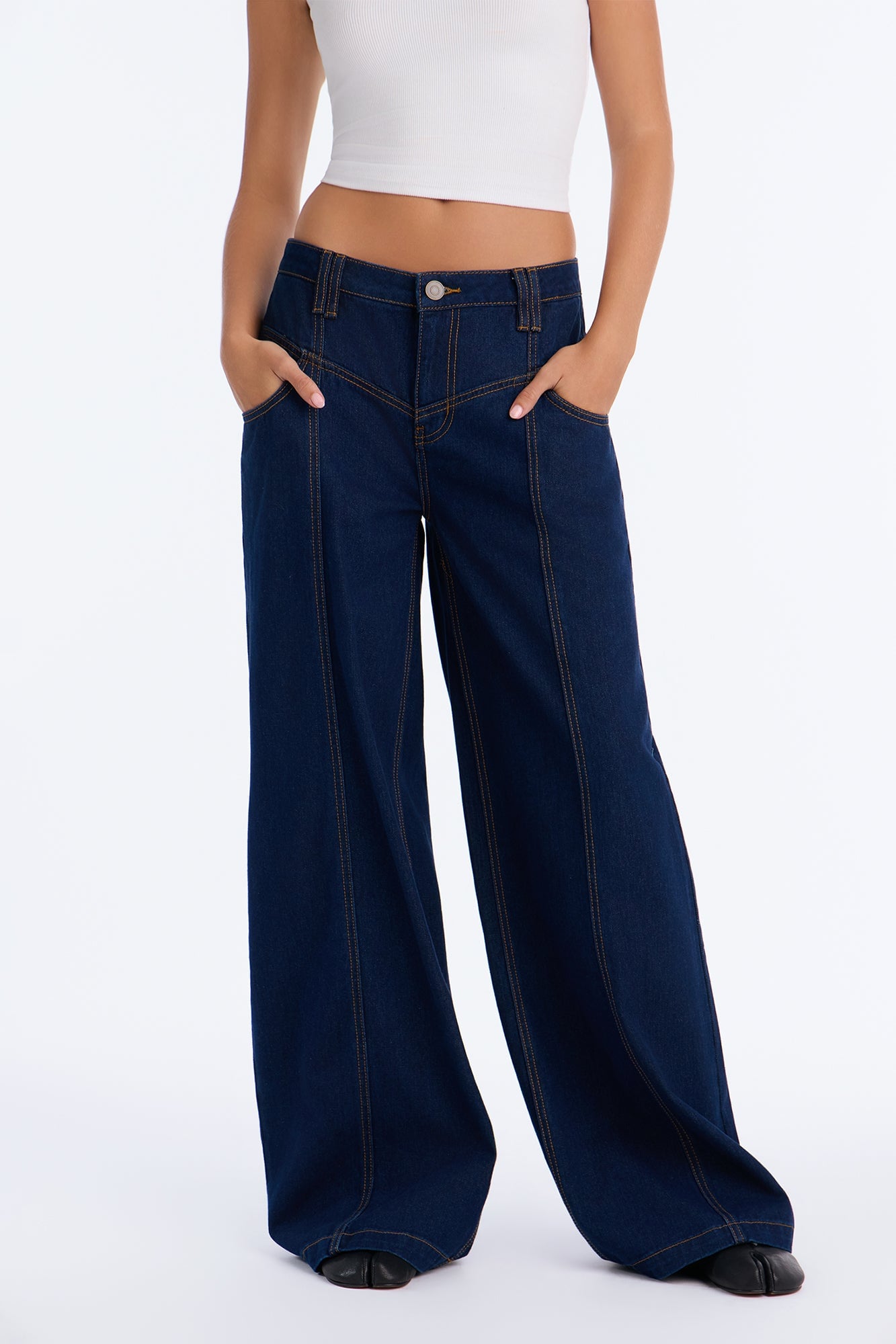 Drop A Comment Non Stretch Wide Leg Jeans - Rinse Blue Wash image 2