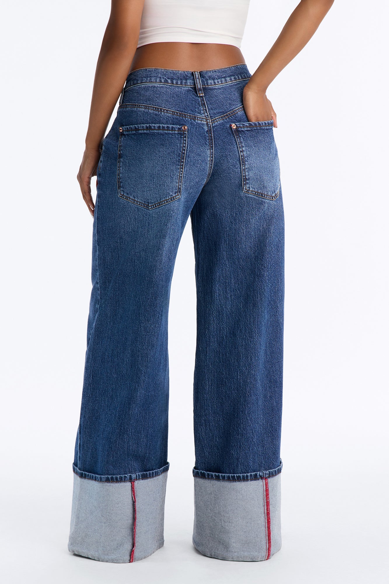 Cuffing Season Premium Turn Up Wide Leg Jeans - Dark Wash image 8