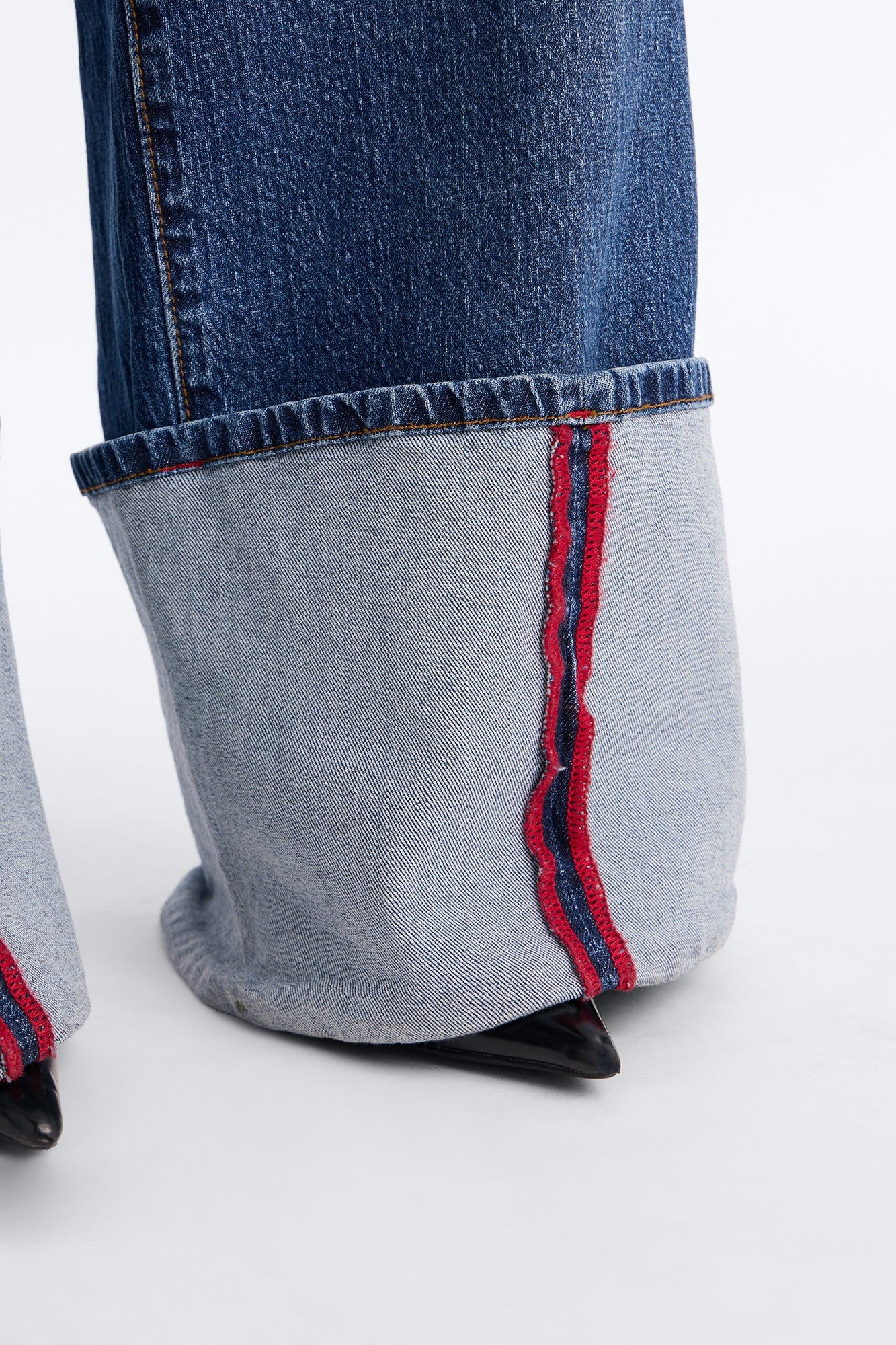 Cuffing Season Premium Turn Up Wide Leg Jeans - Dark Wash image 3