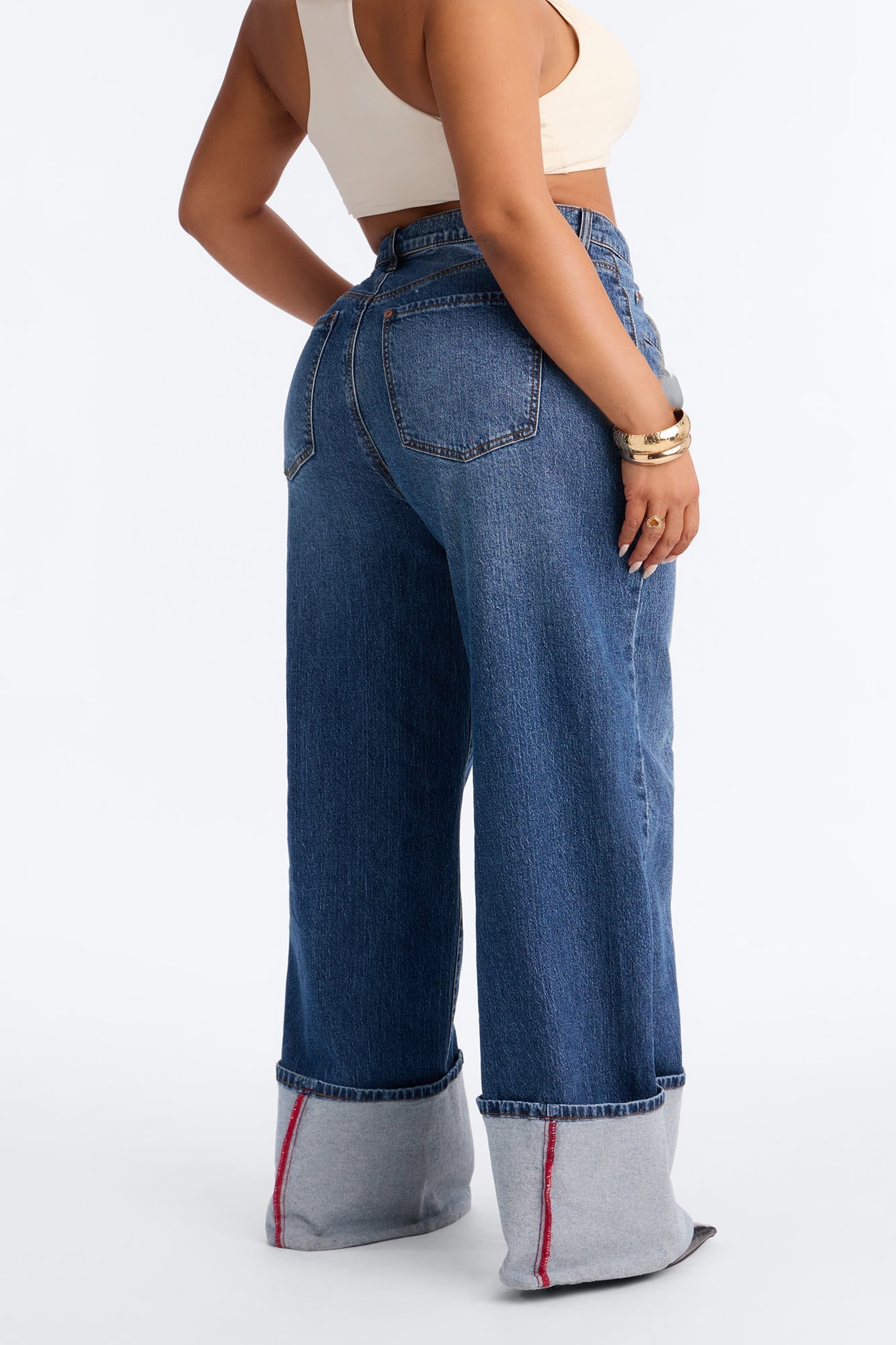 Cuffing Season Premium Turn Up Wide Leg Jeans - Dark Wash image 4