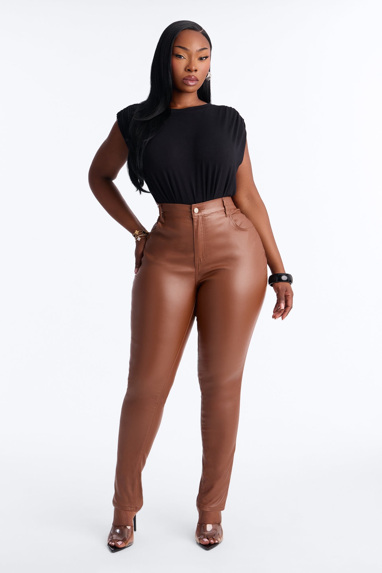 Breaking Hearts Coated Skinny Jeans - Brown image 1