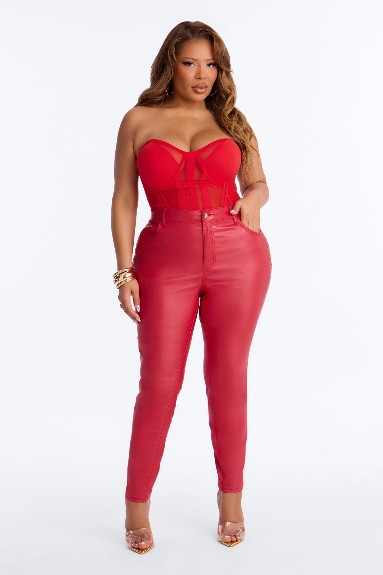 Breaking Hearts Coated Skinny Jeans - Red image 4