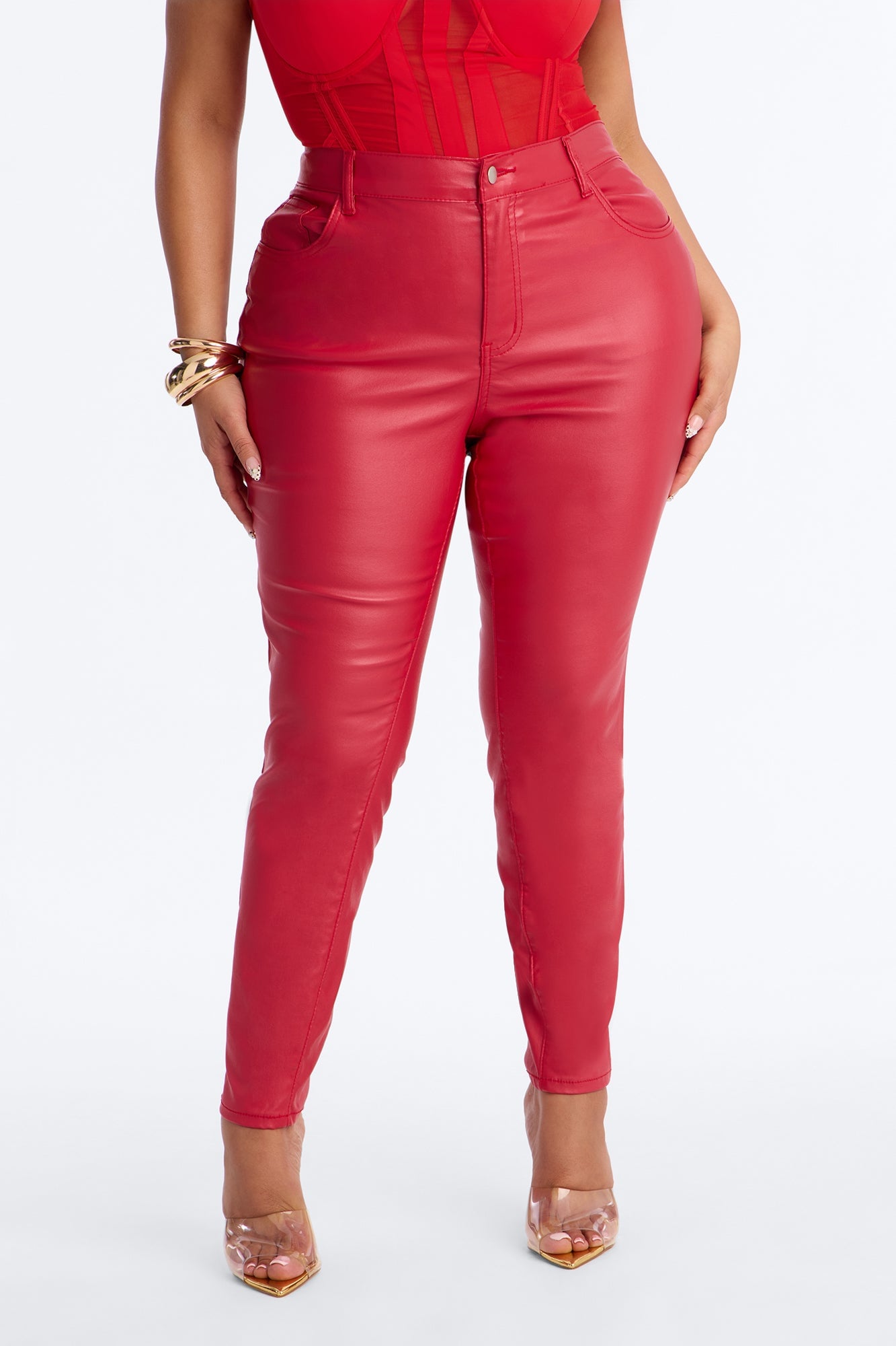 Breaking Hearts Coated Skinny Jeans - Red image 5