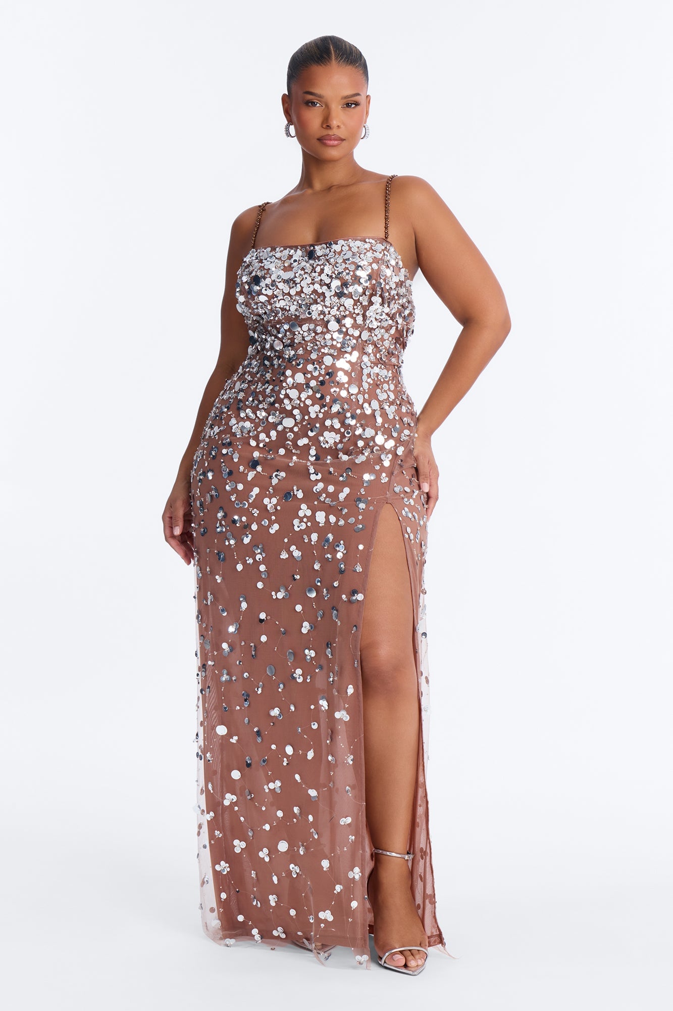 Sparkle Mesh Sequin Maxi Dress - Nude/combo image 1