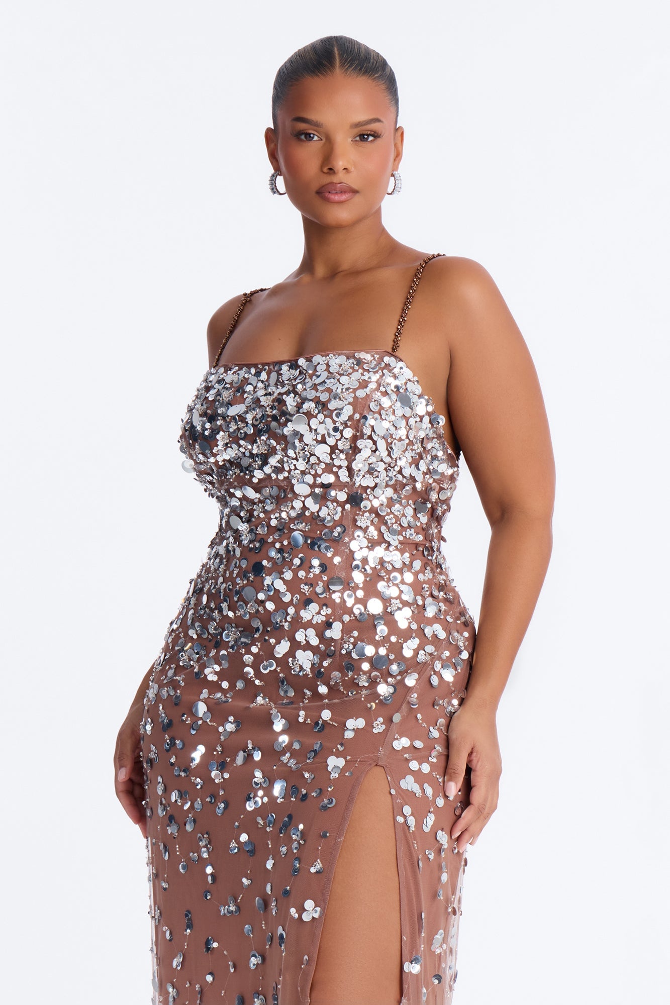Sparkle Mesh Sequin Maxi Dress - Nude/combo image 2