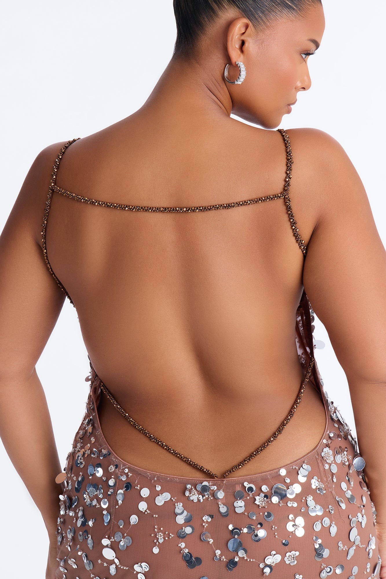 Sparkle Mesh Sequin Maxi Dress - Nude/combo image 3