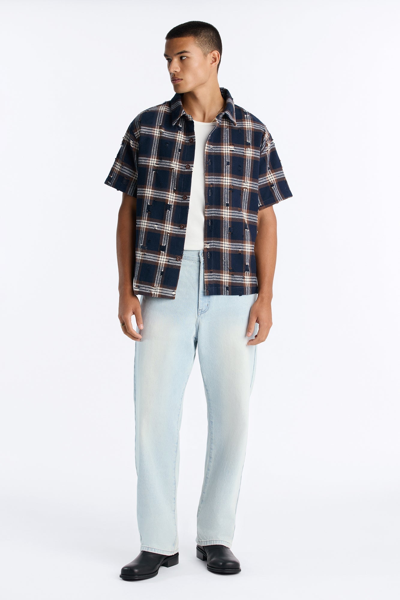 Plaid Washed Flannel Button Up Shirt - Brown/combo image 5