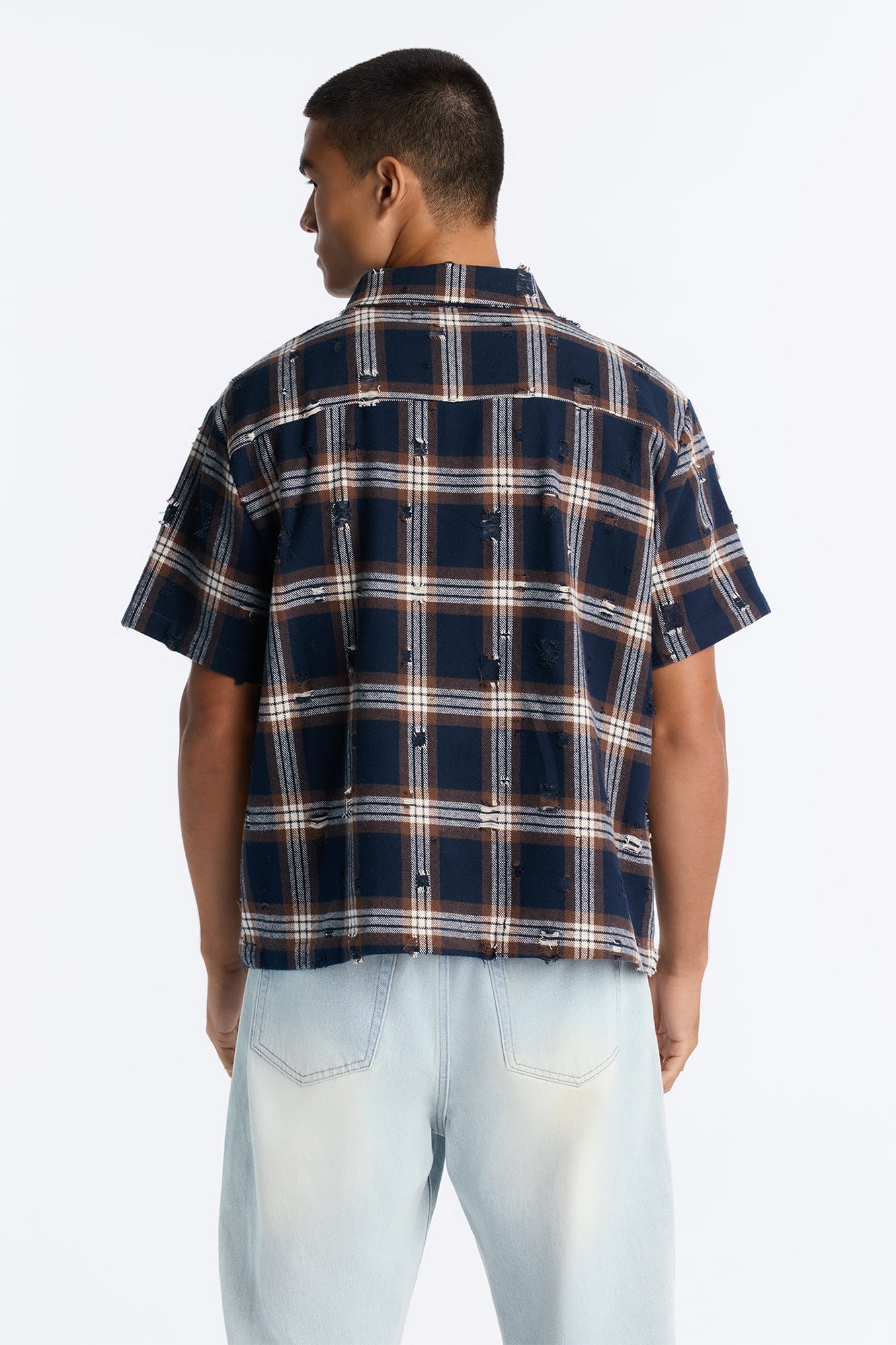 Plaid Washed Flannel Button Up Shirt - Brown/combo image 8