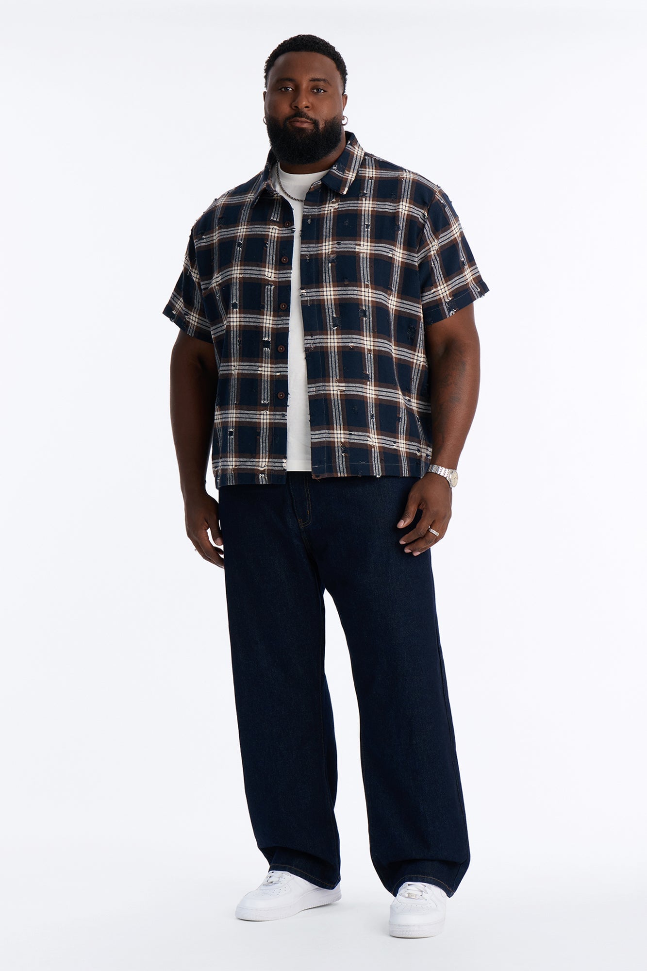Plaid Washed Flannel Button Up Shirt - Brown/combo image 2