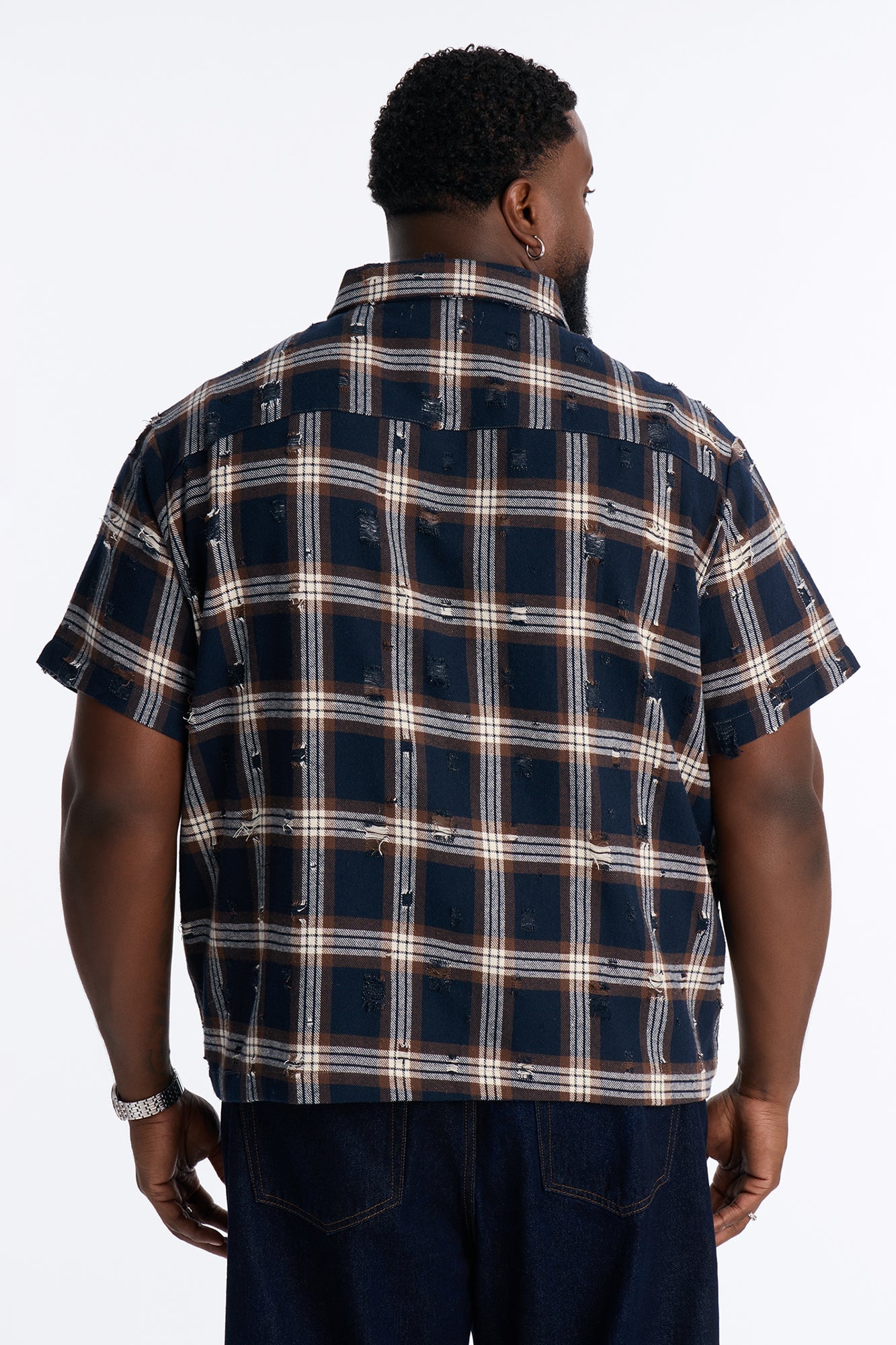 Plaid Washed Flannel Button Up Shirt - Brown/combo image 4
