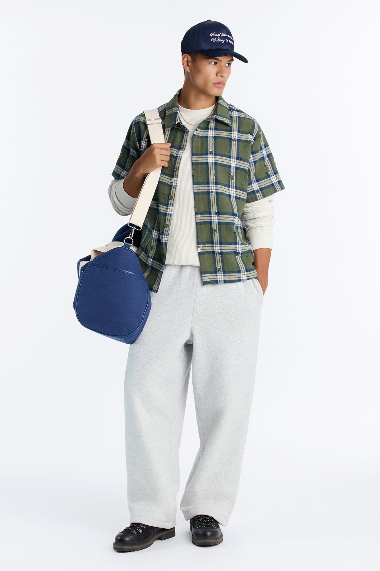 Plaid Washed Flannel Button Up Shirt - Green/combo image 5